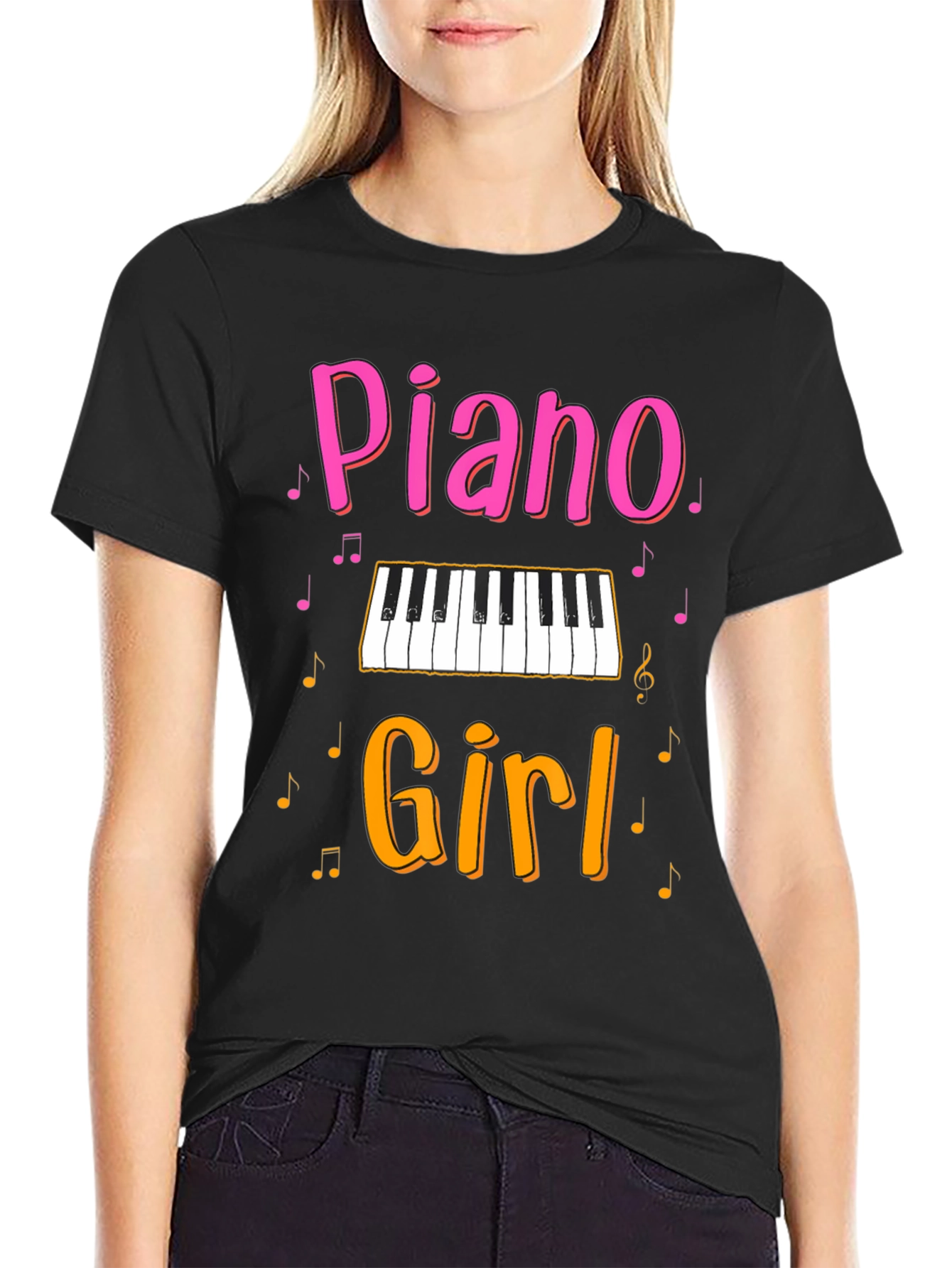 Piano Girl Graphic Tee - Music Lover T-Shirt