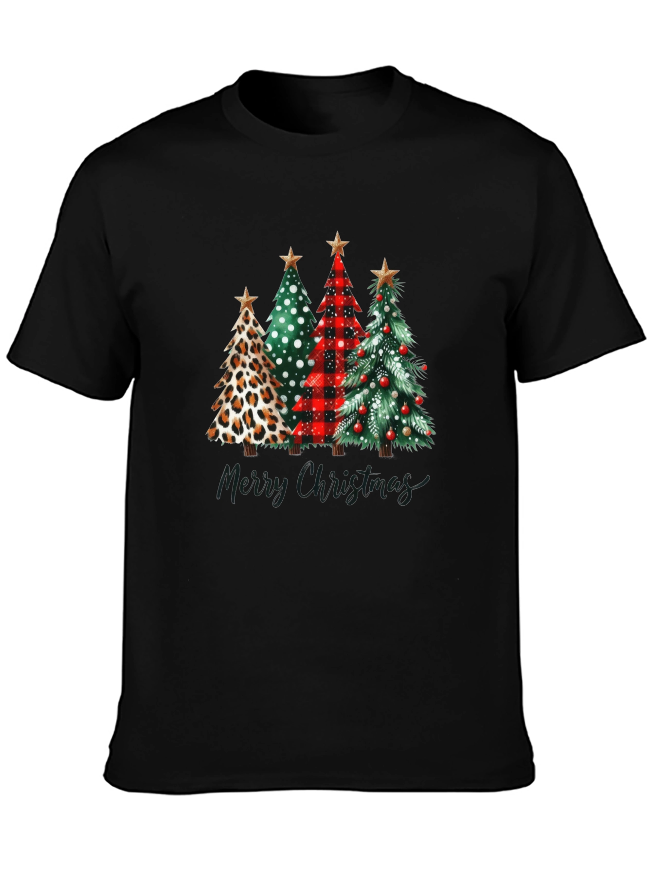 Merry Christmas Trees Black T-Shirt