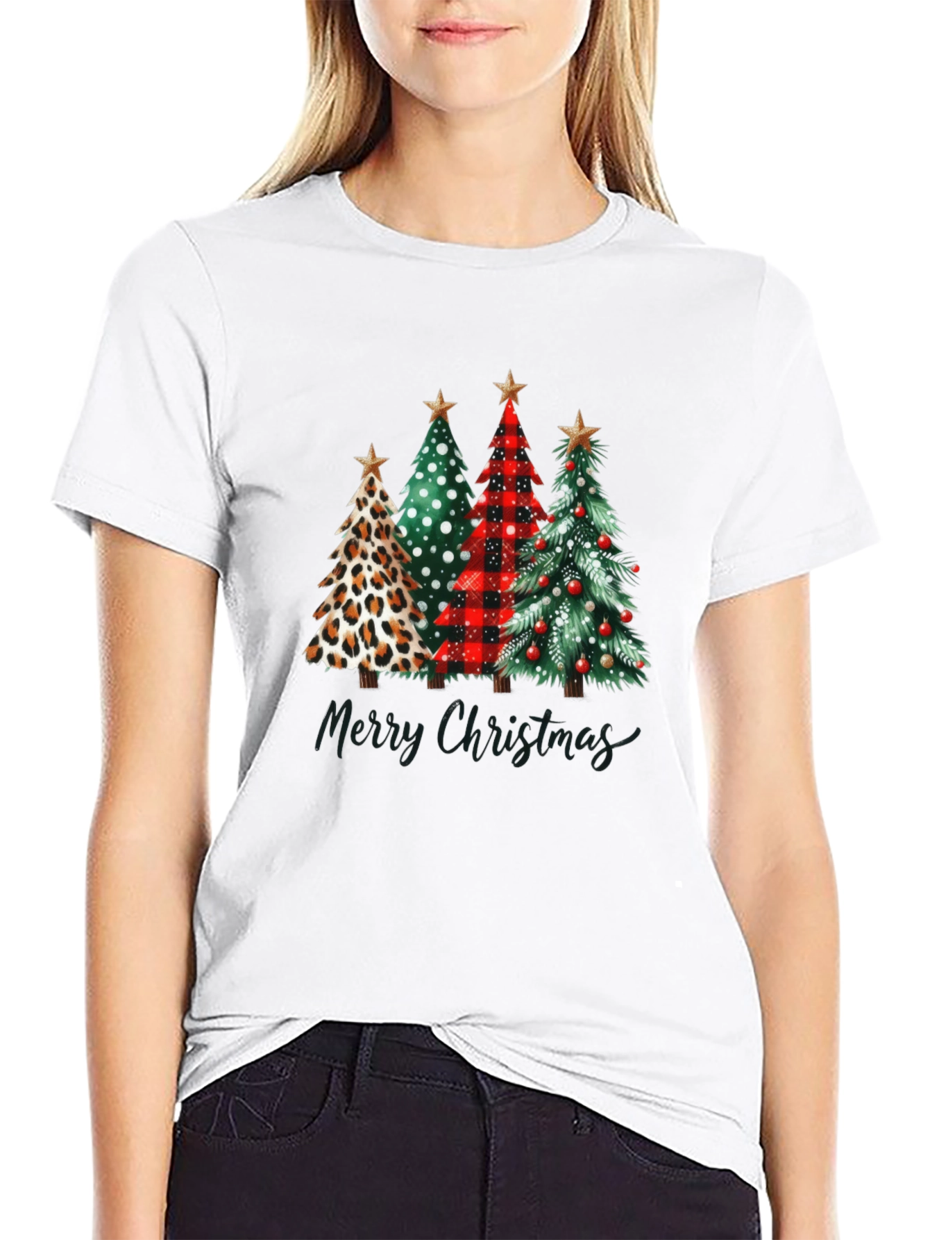 Merry Christmas Trees Black T-Shirt