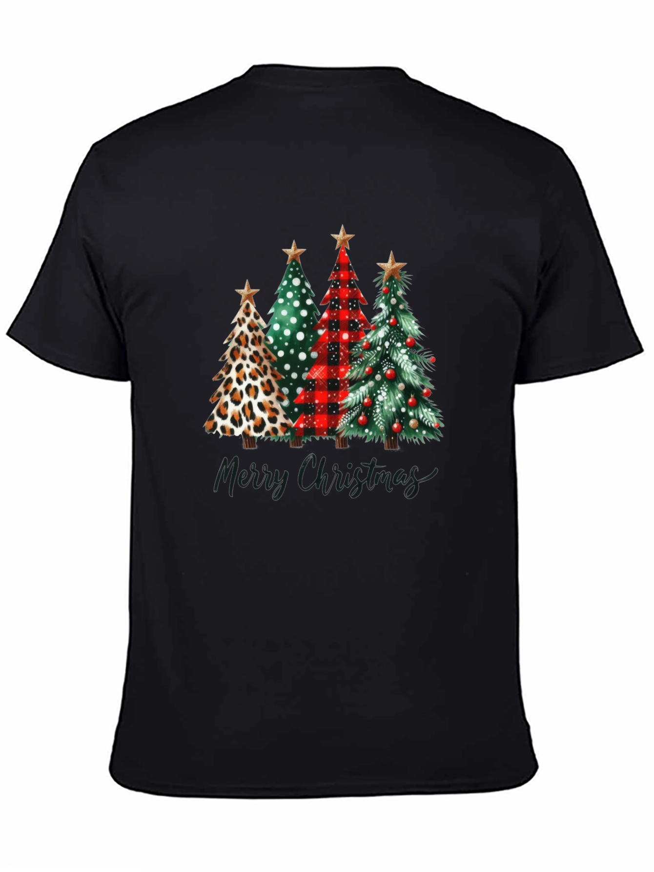 Merry Christmas Trees Black T-Shirt