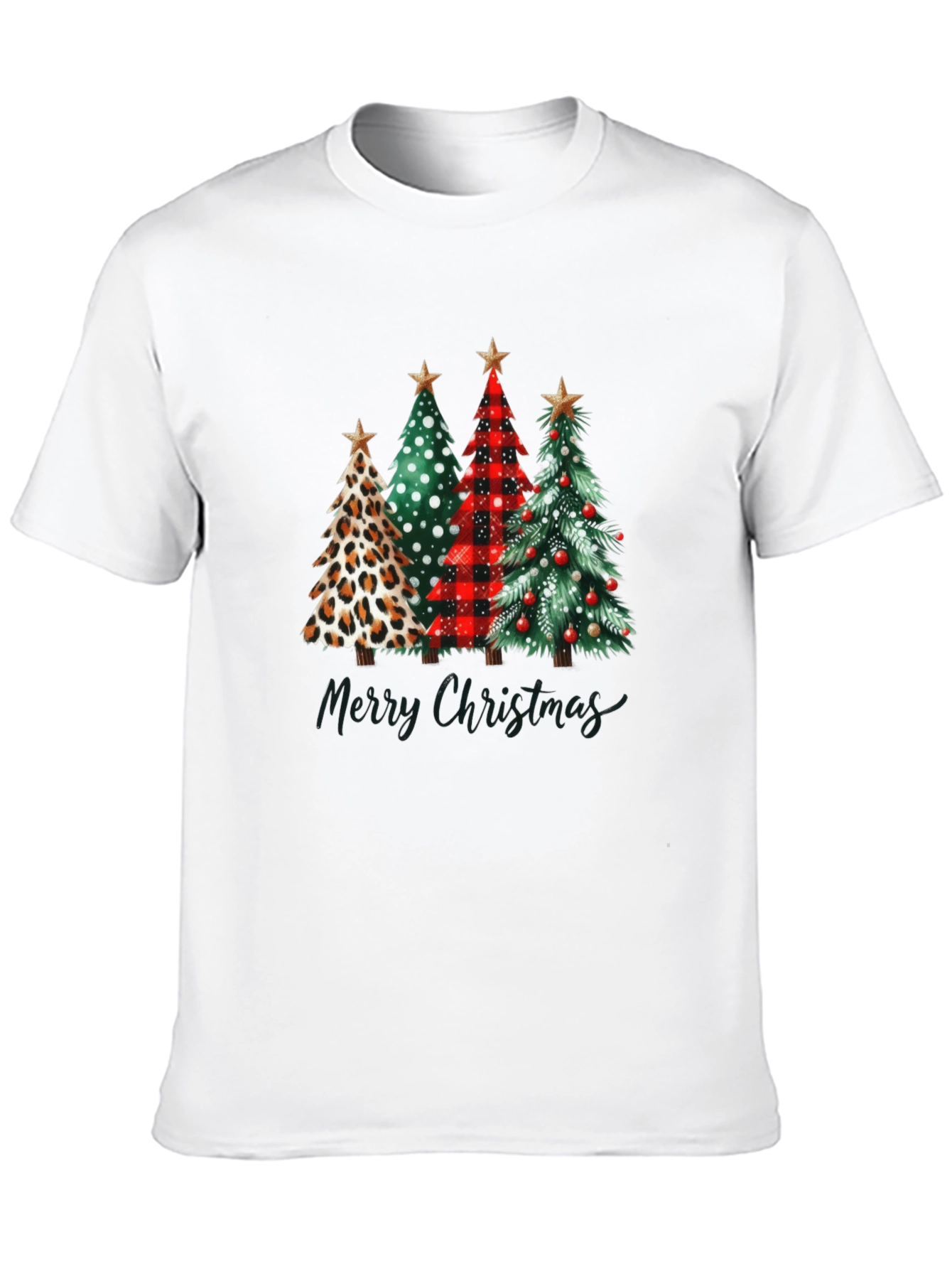 Merry Christmas Trees Black T-Shirt