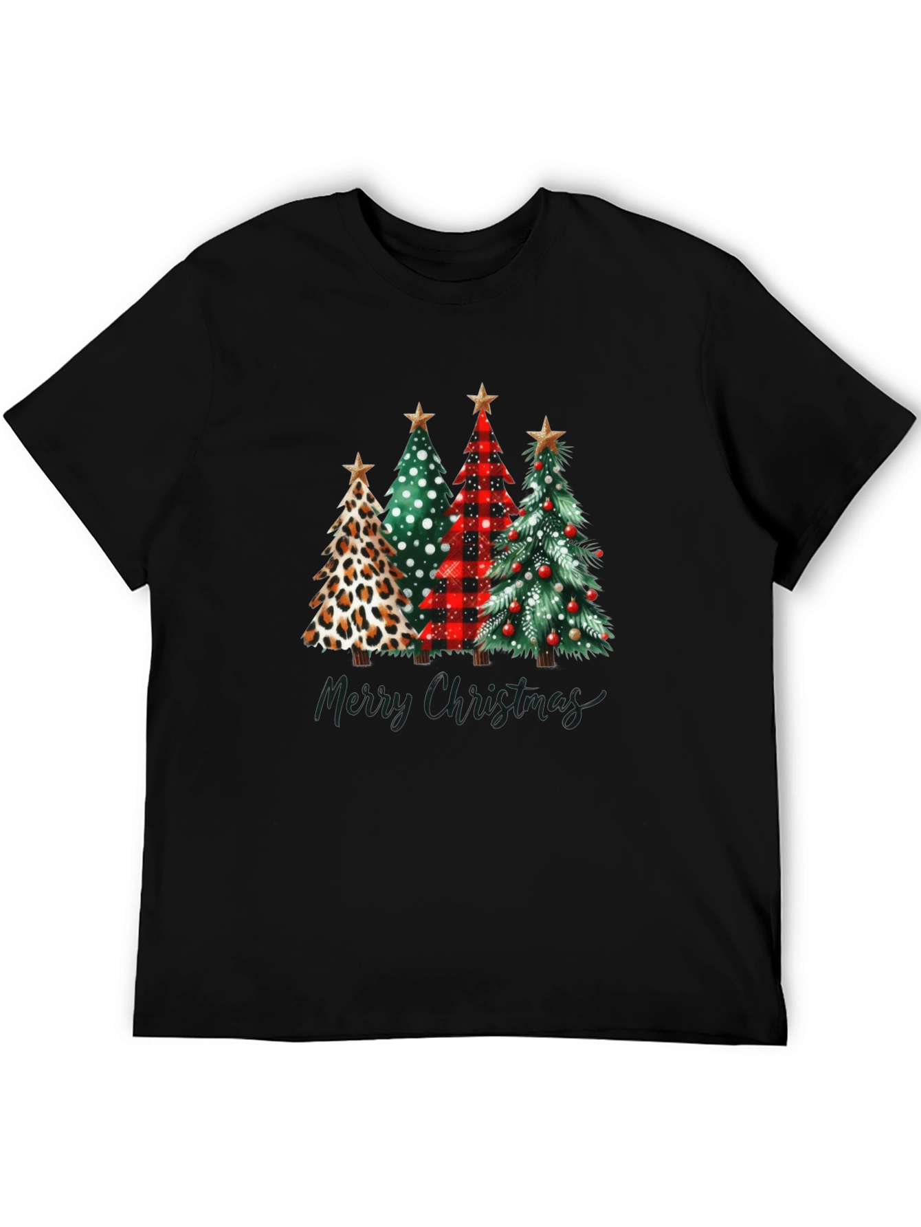 Merry Christmas Trees Black T-Shirt