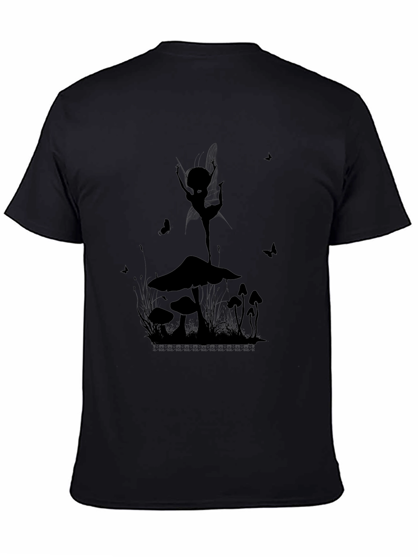 Mushroom Fairy Graphic T-Shirt - Black Cotton Tee