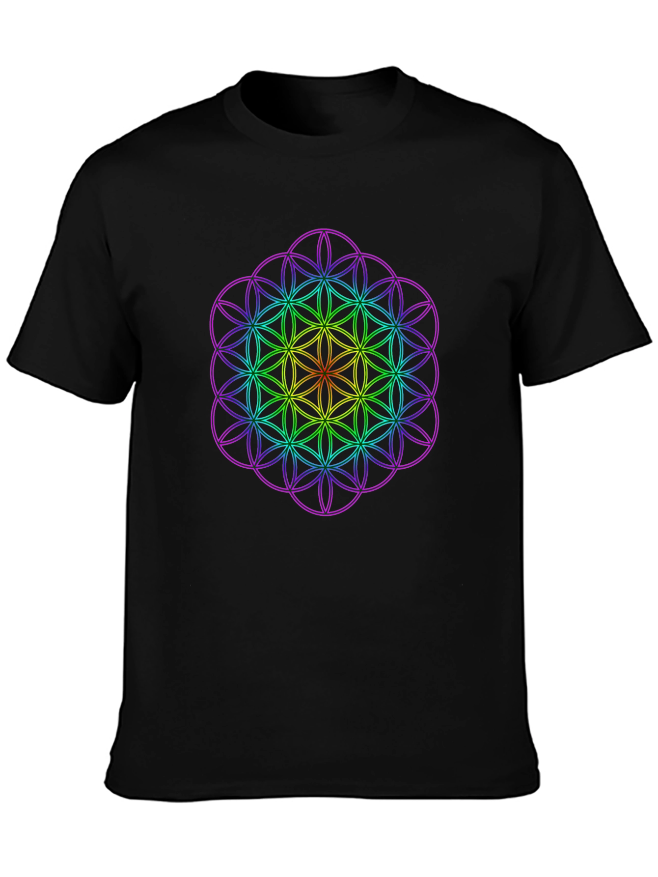 Geometric Rainbow Flower of Life Mens T-Shirt