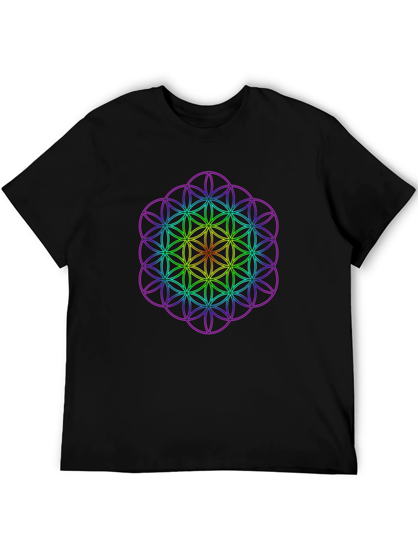 Geometric Rainbow Flower of Life Mens T-Shirt