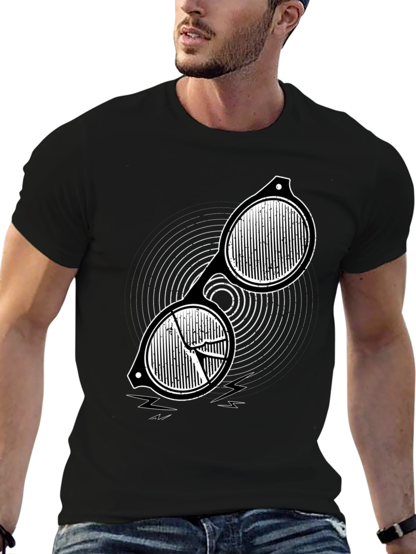 Abstract Sunglasses Graphic Tee - Black