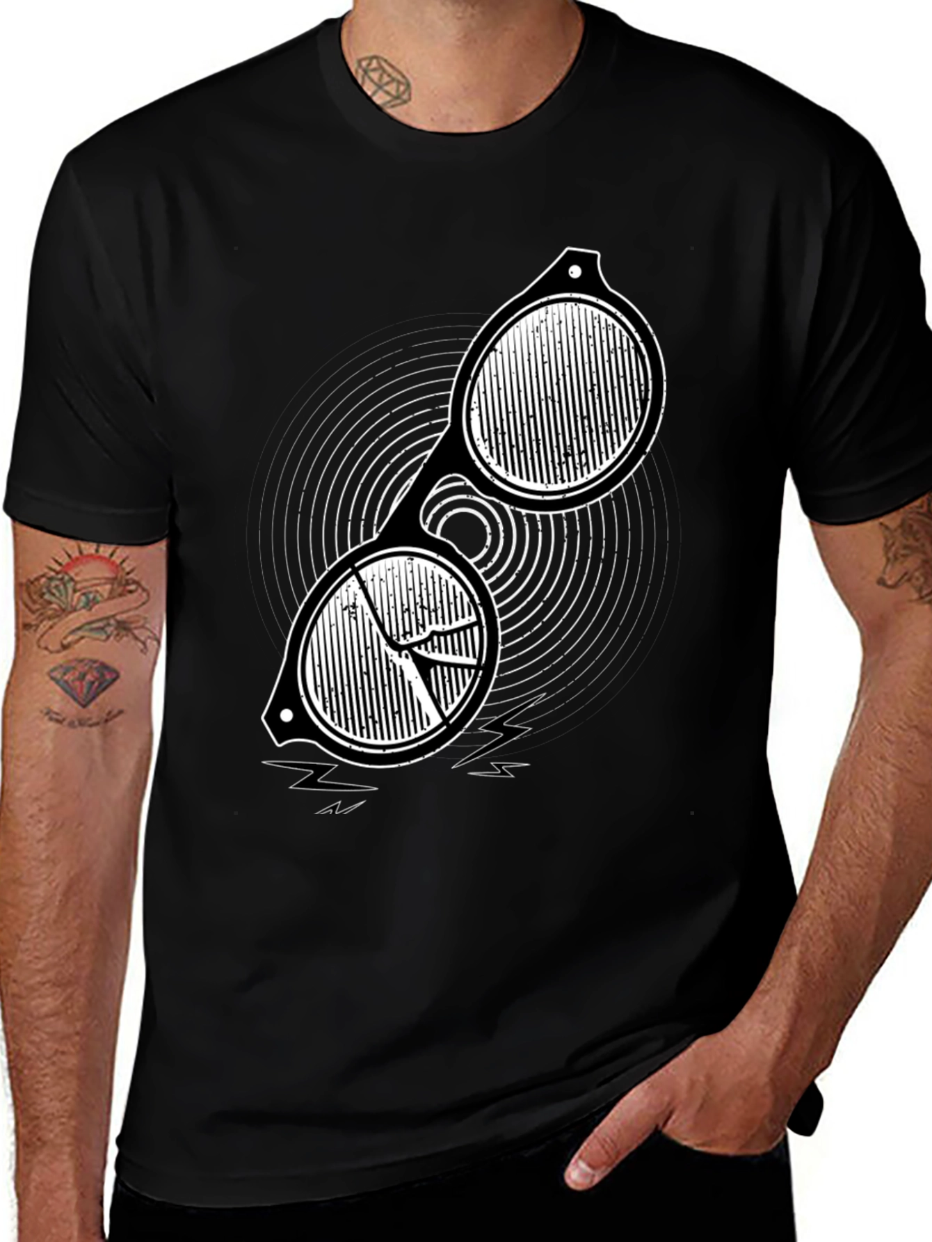 Abstract Sunglasses Graphic Tee - Black
