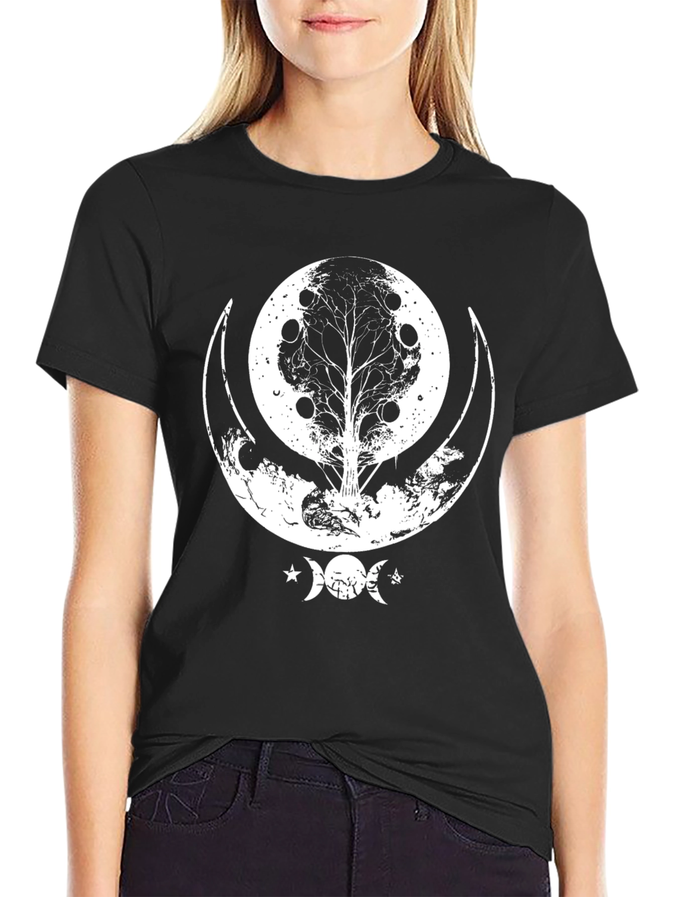 Celestial Tree Moon T-Shirt - Black Graphic Tee