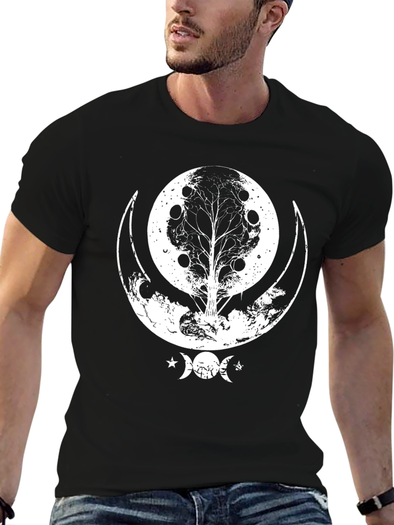 Celestial Tree Moon T-Shirt - Black Graphic Tee