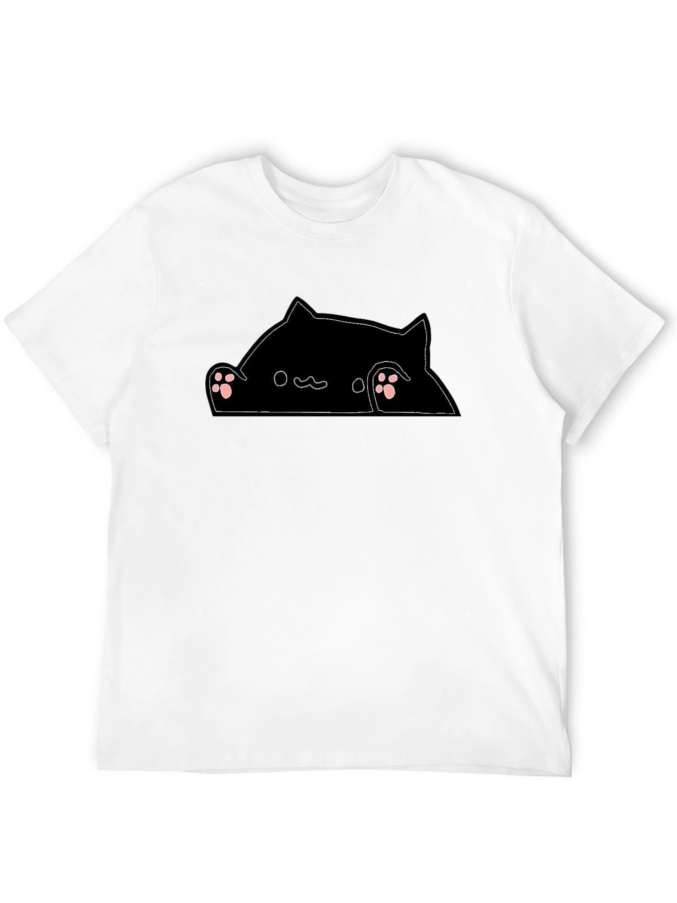 Peek-a-Boo Cat Graphic Tee - Black Cotton Blend T-Shirt