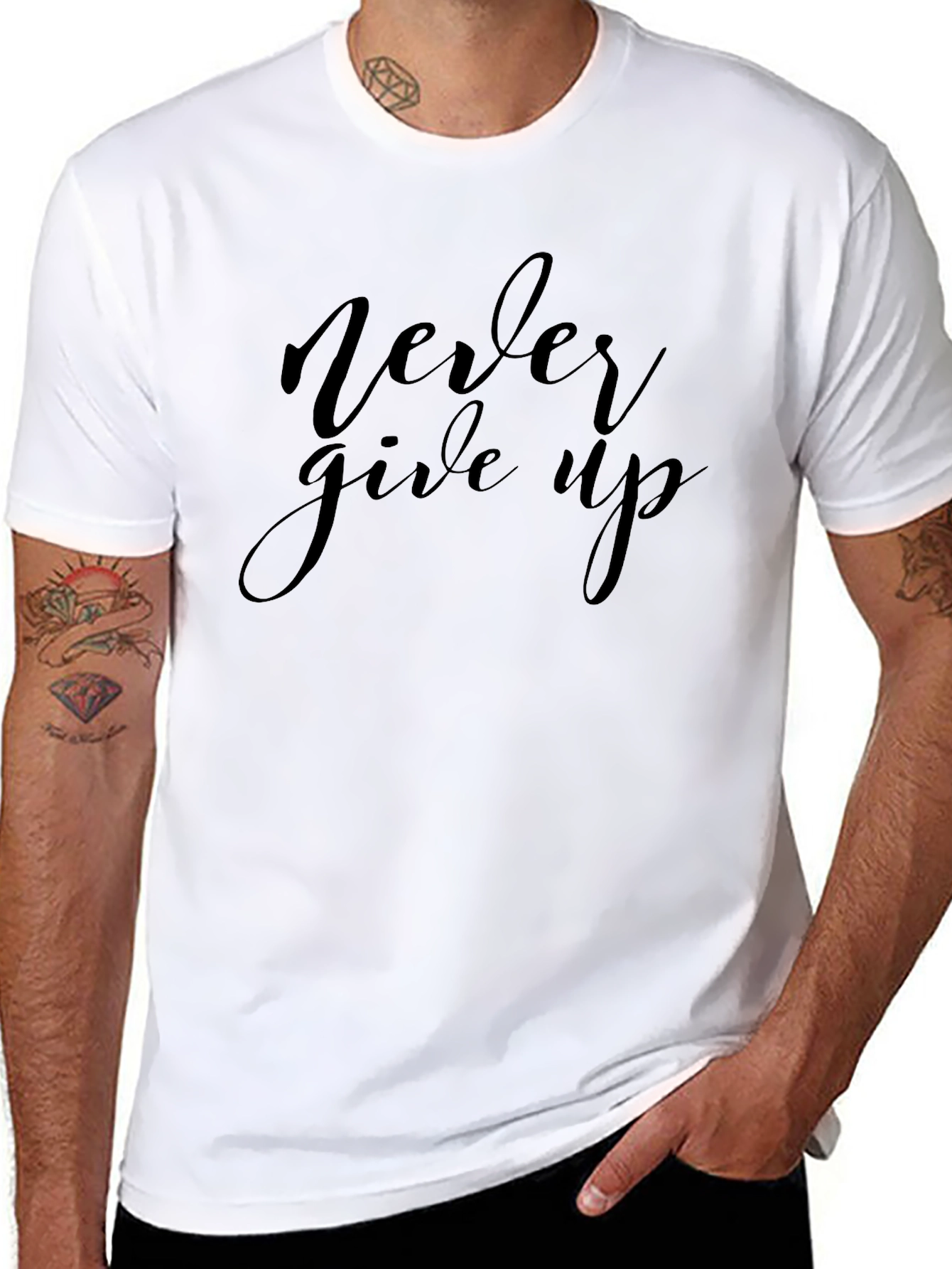 Never Give Up Black Graphic Tee