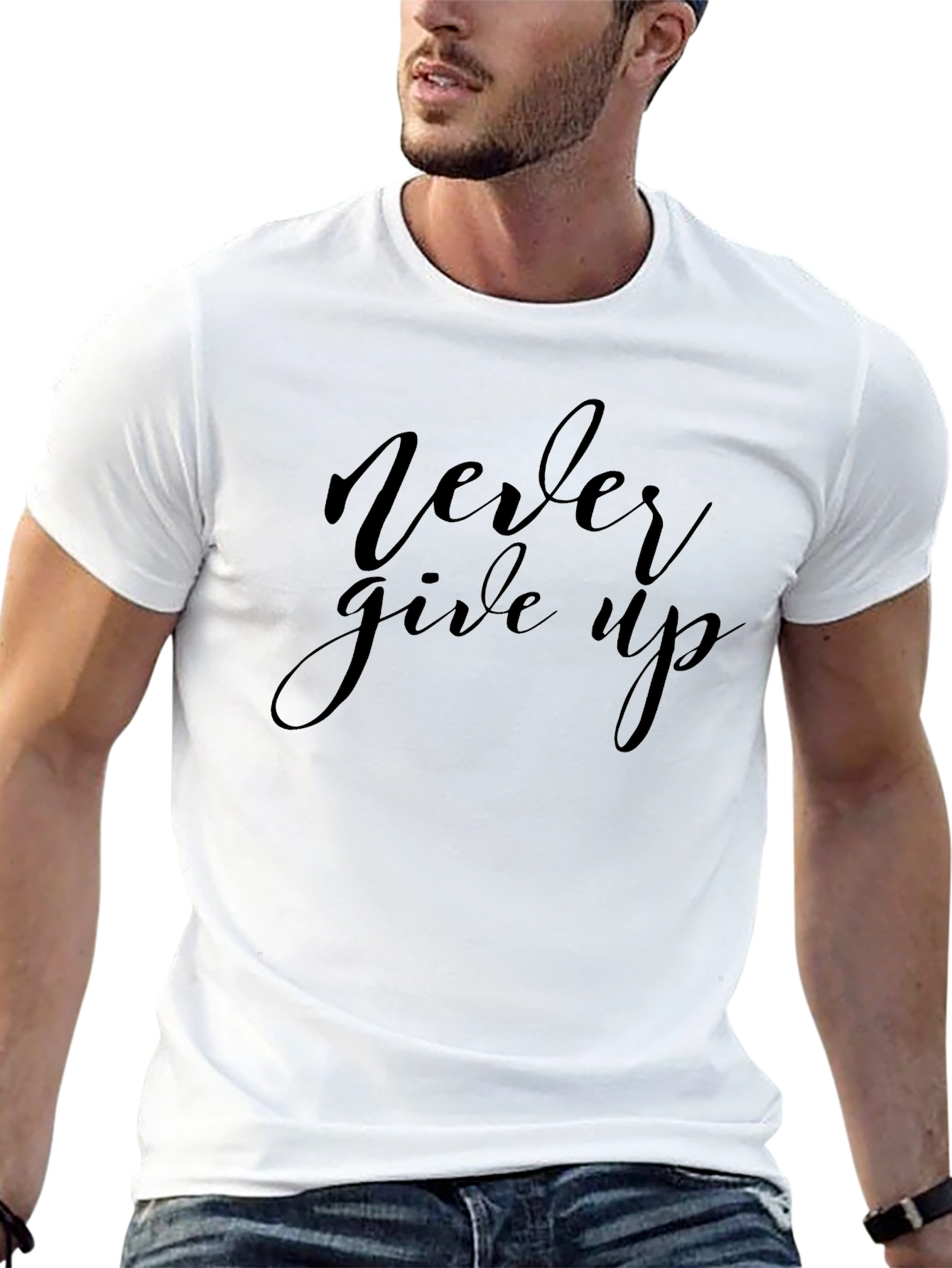 Never Give Up Black Graphic Tee