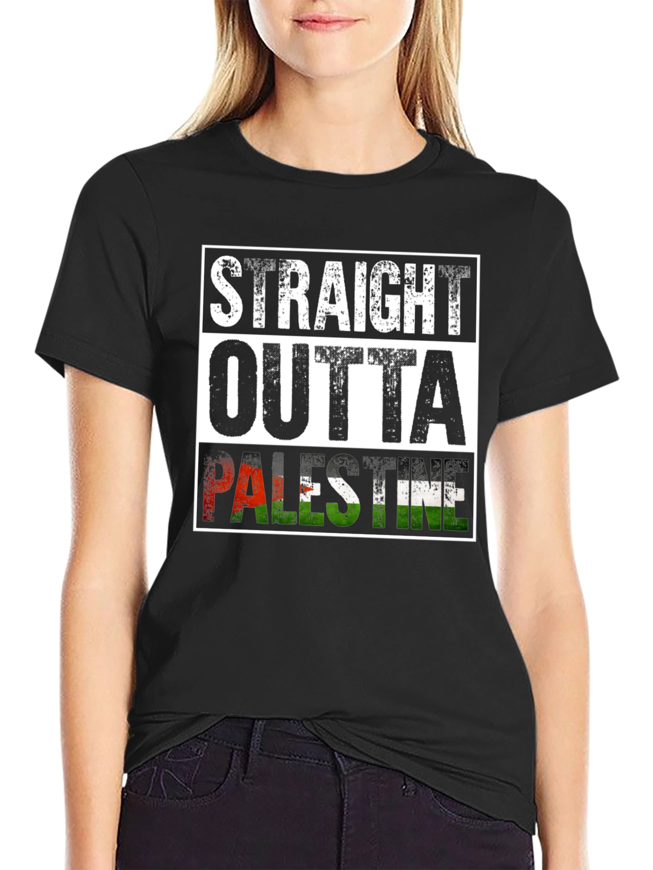 Straight Outta Palestine Black T-Shirt