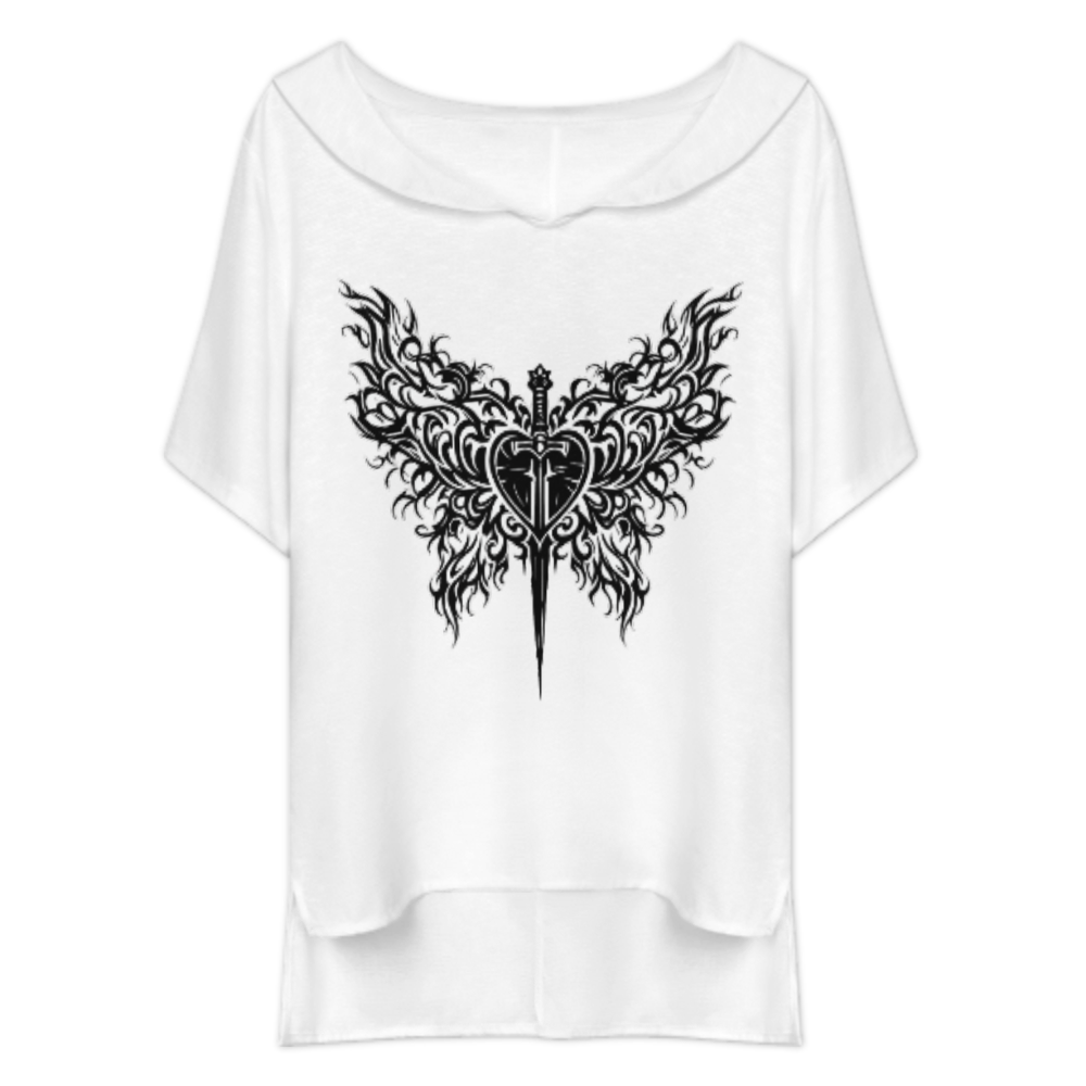 Gothic Heart & Sword Winged Emblem T-Shirt Dress | Dark Alternative Fantasy Graphic Tee Dress(z934)