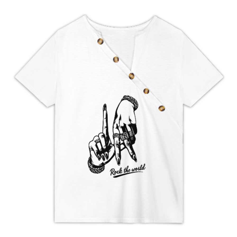 Rock The World Hand Sign Graphic Tee – Edgy Streetwear Statement Shirt(z954)