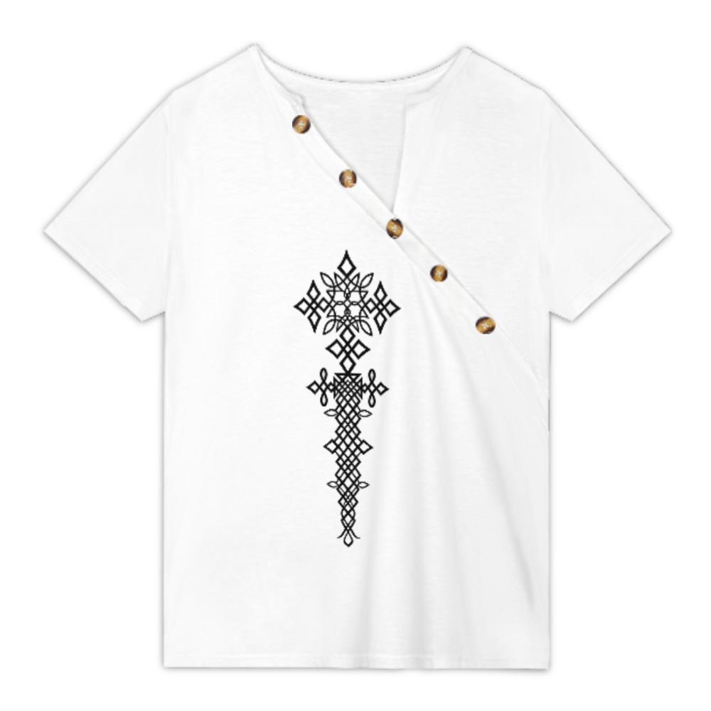 Ethiopian Cross Geometric Graphic Tee – Traditional Heritage Symbol Shirt(z952)