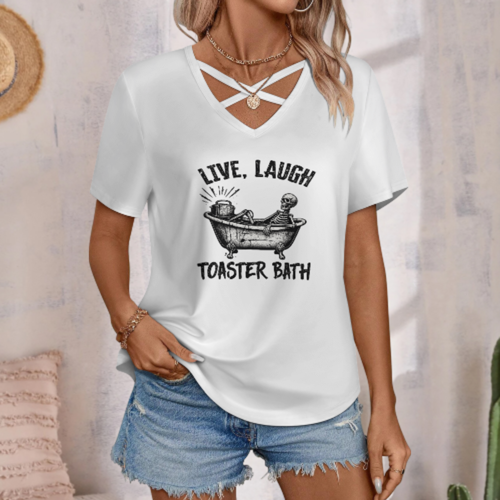 Live Laugh Toaster Bath Skeleton Shirt – Dark Humor Vintage Gothic Graphic Tee(z946)