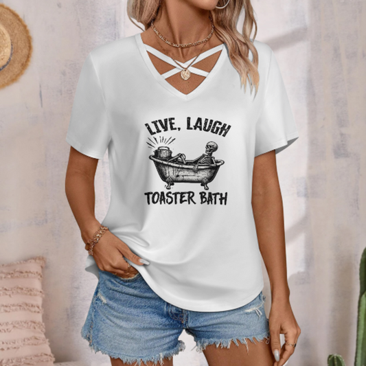 Live Laugh Toaster Bath Skeleton Shirt – Dark Humor Vintage Gothic Graphic Tee(z946)