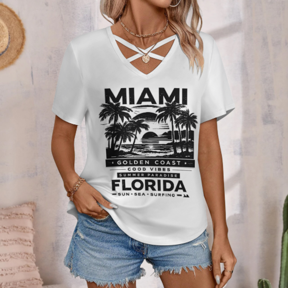 Miami Florida Golden Coast Vintage Beach T-Shirt – Retro Summer Paradise Palm Tree Graphic Tee(z943)