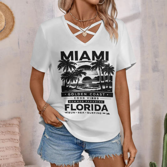 Miami Florida Golden Coast Vintage Beach T-Shirt – Retro Summer Paradise Palm Tree Graphic Tee(z943)
