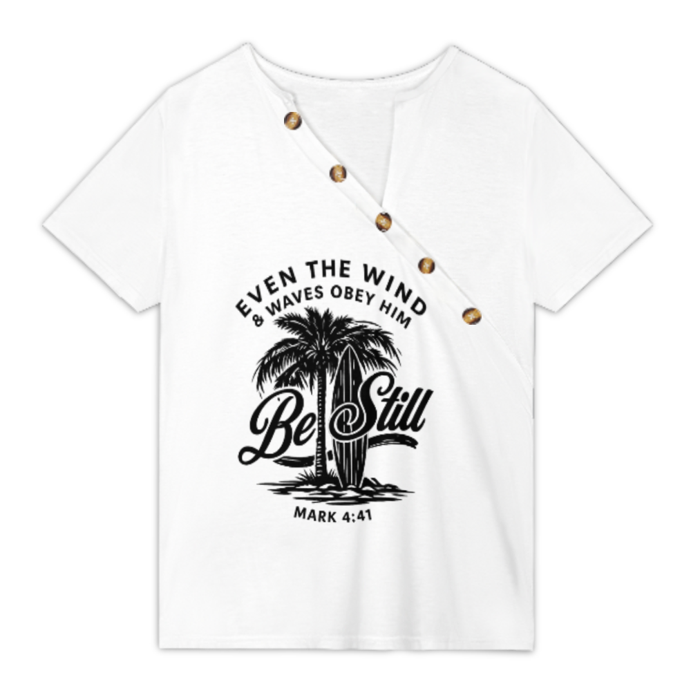 Be Still Christian Beach Graphic Tee – Mark 4:41 Faith Inspired Coastal Shirt(z956)