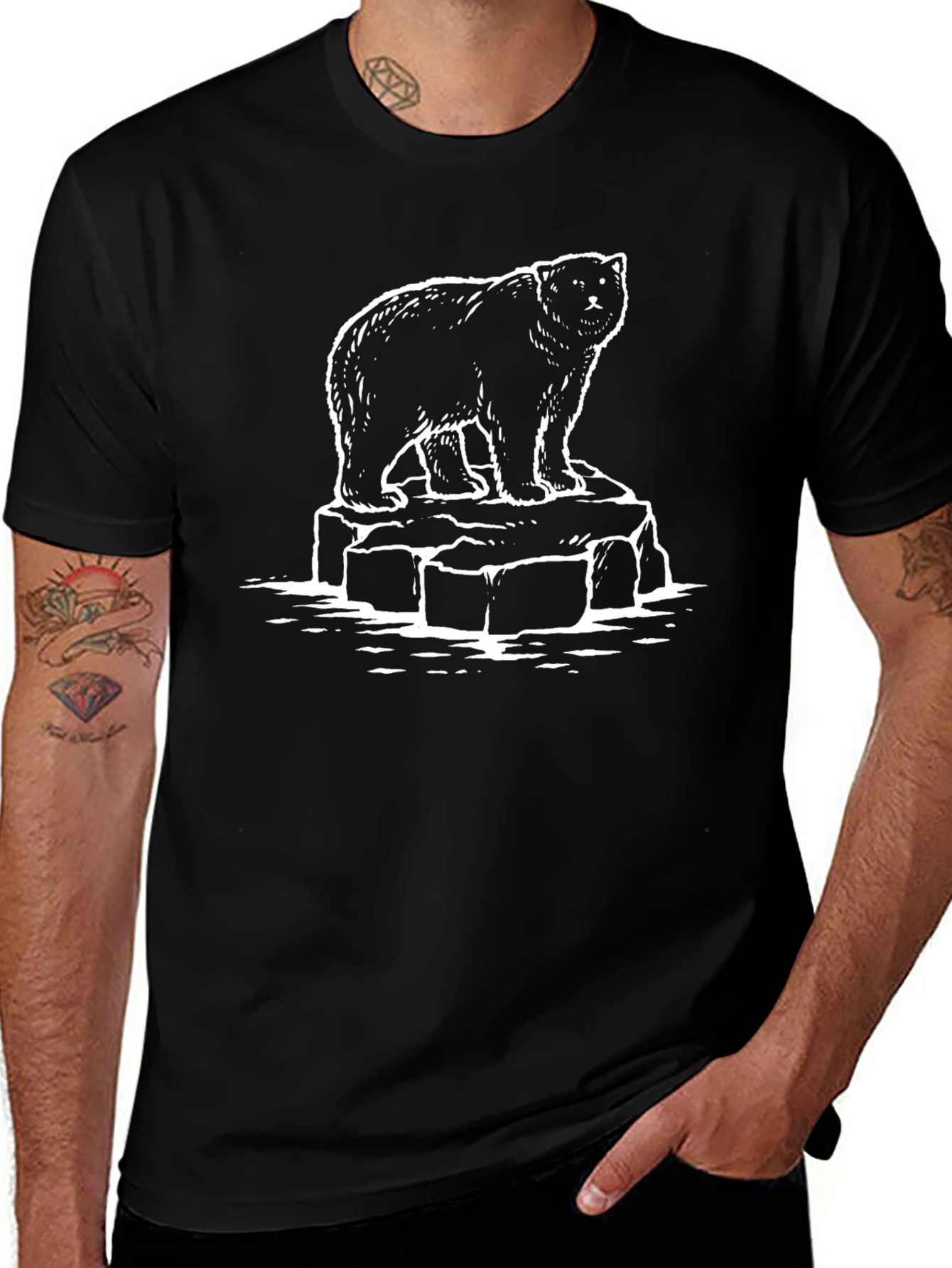 Bear Graphic Print Tee - Black