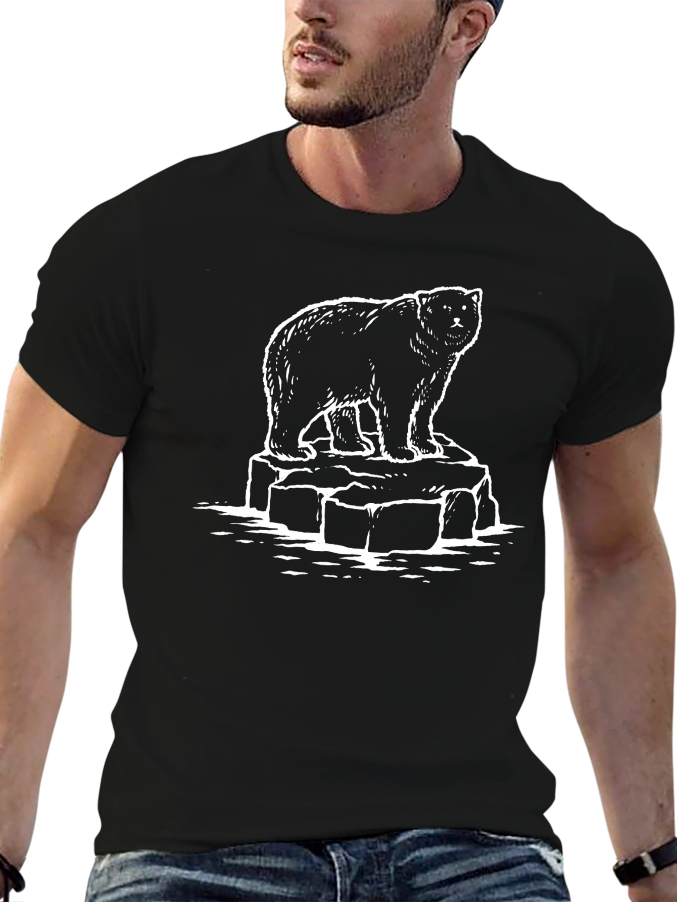 Bear Graphic Print Tee - Black