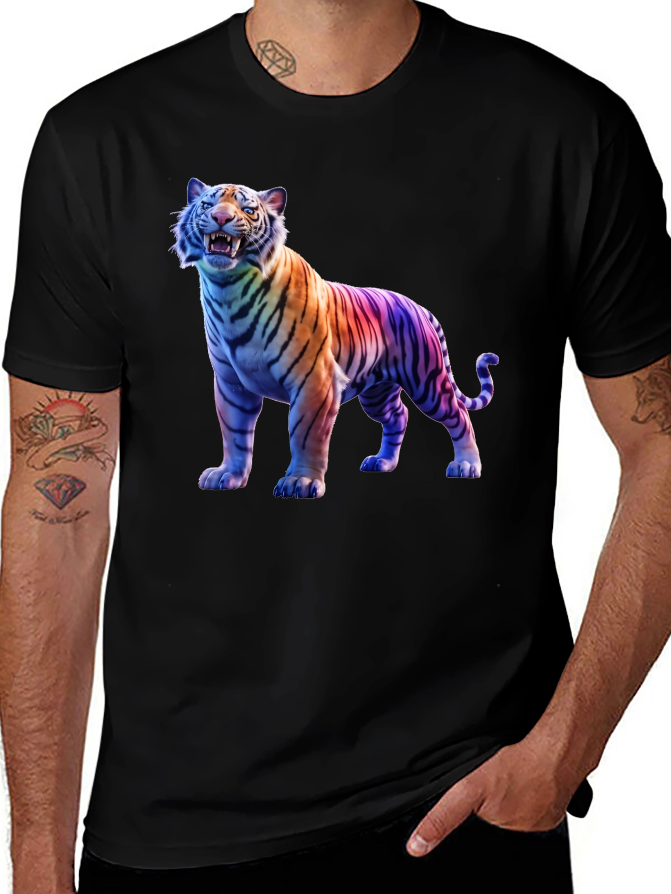 Rainbow Tiger Graphic Tee - Black