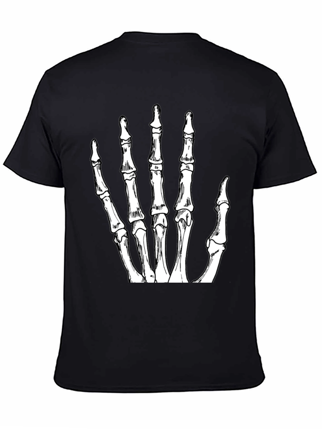 Skeleton Hand Graphic Tee - Black Crew Neck T-Shirt