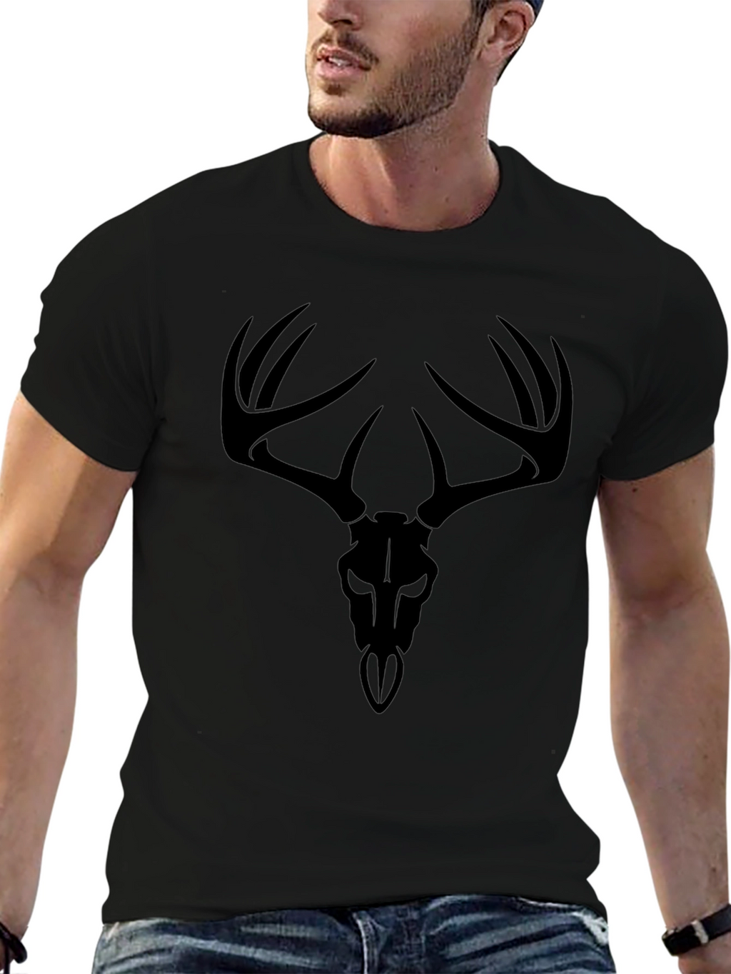 Black Deer Skull Graphic Tee