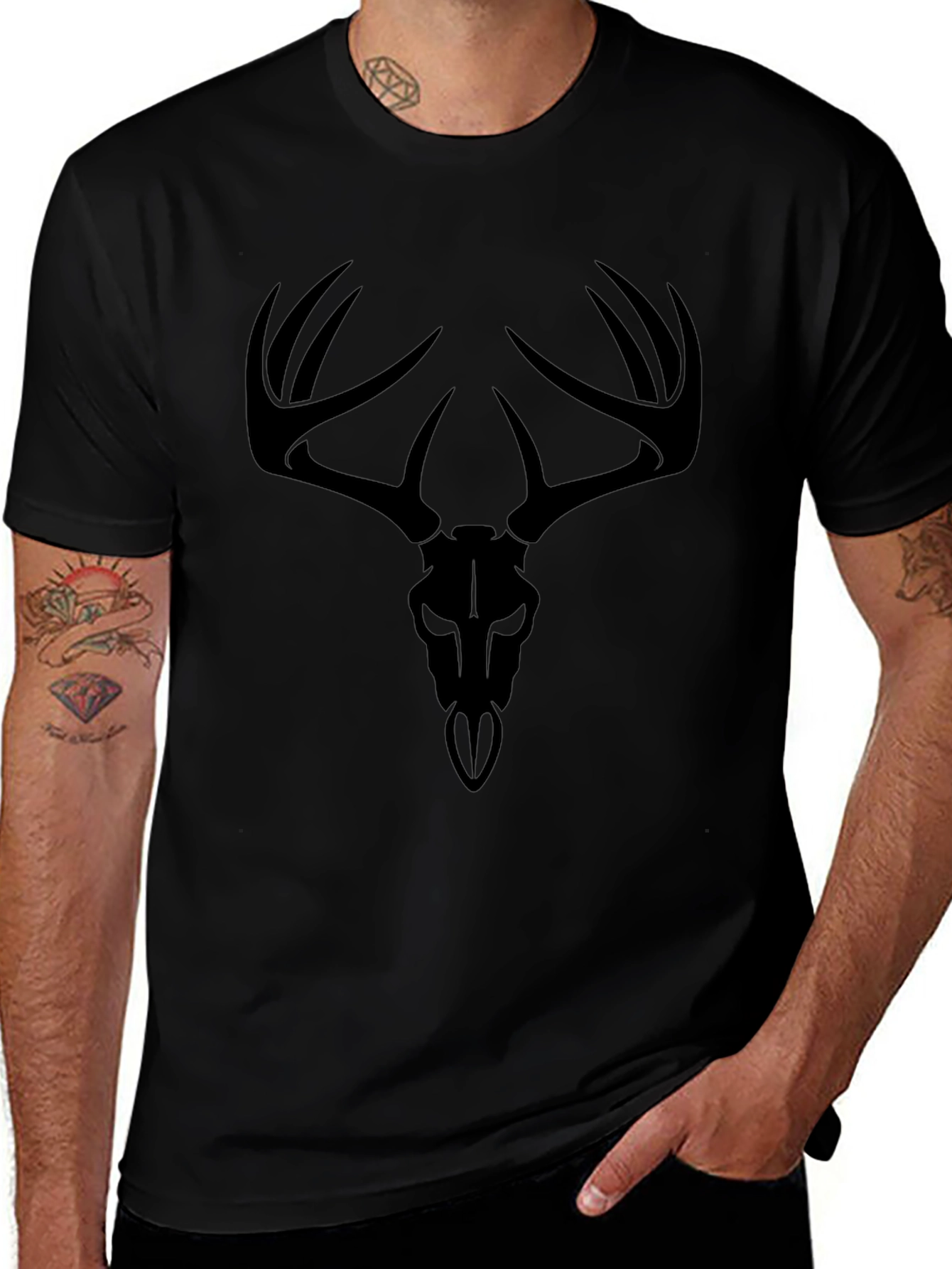 Black Deer Skull Graphic Tee