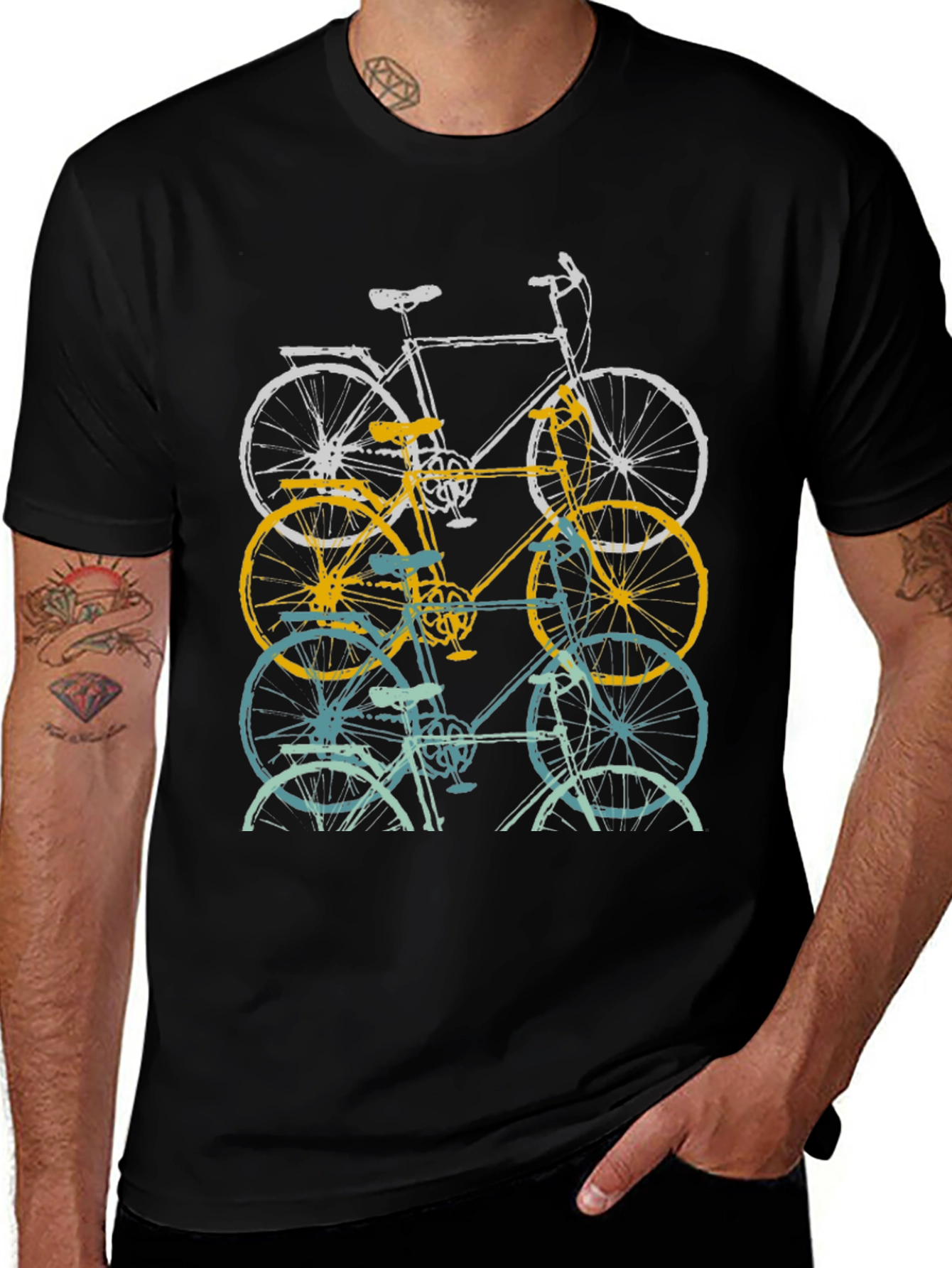 Retro Bicycle Graphic Tee - Mens Black Cotton T-Shirt