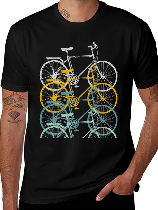 Retro Bicycle Graphic Tee - Mens Black Cotton T-Shirt