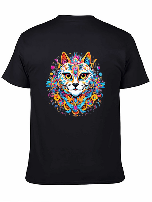 Colorful Cat Graphic Tee - Mens Black T-Shirt