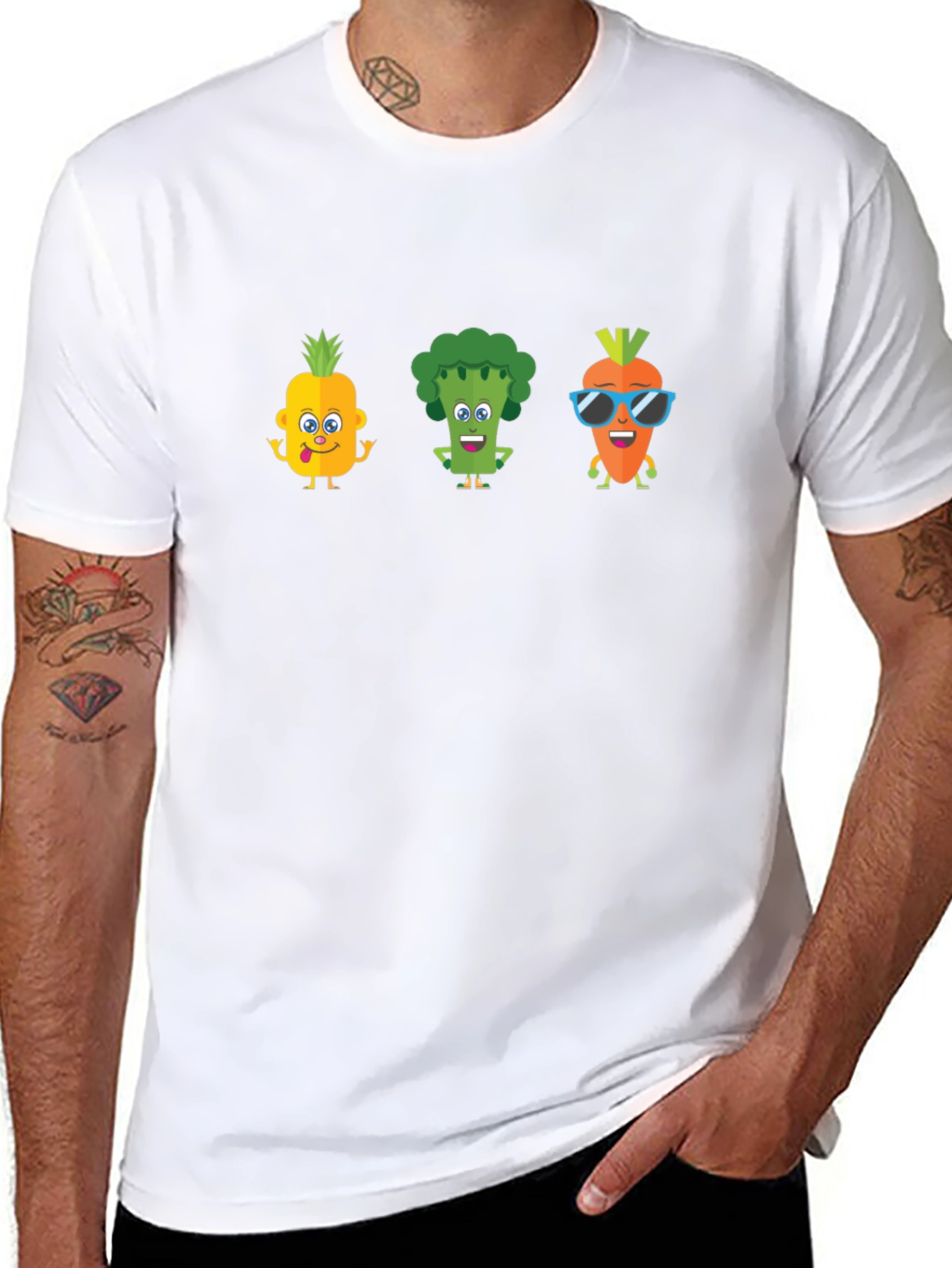 Fun Fruit & Veggie Graphic Black T-Shirt