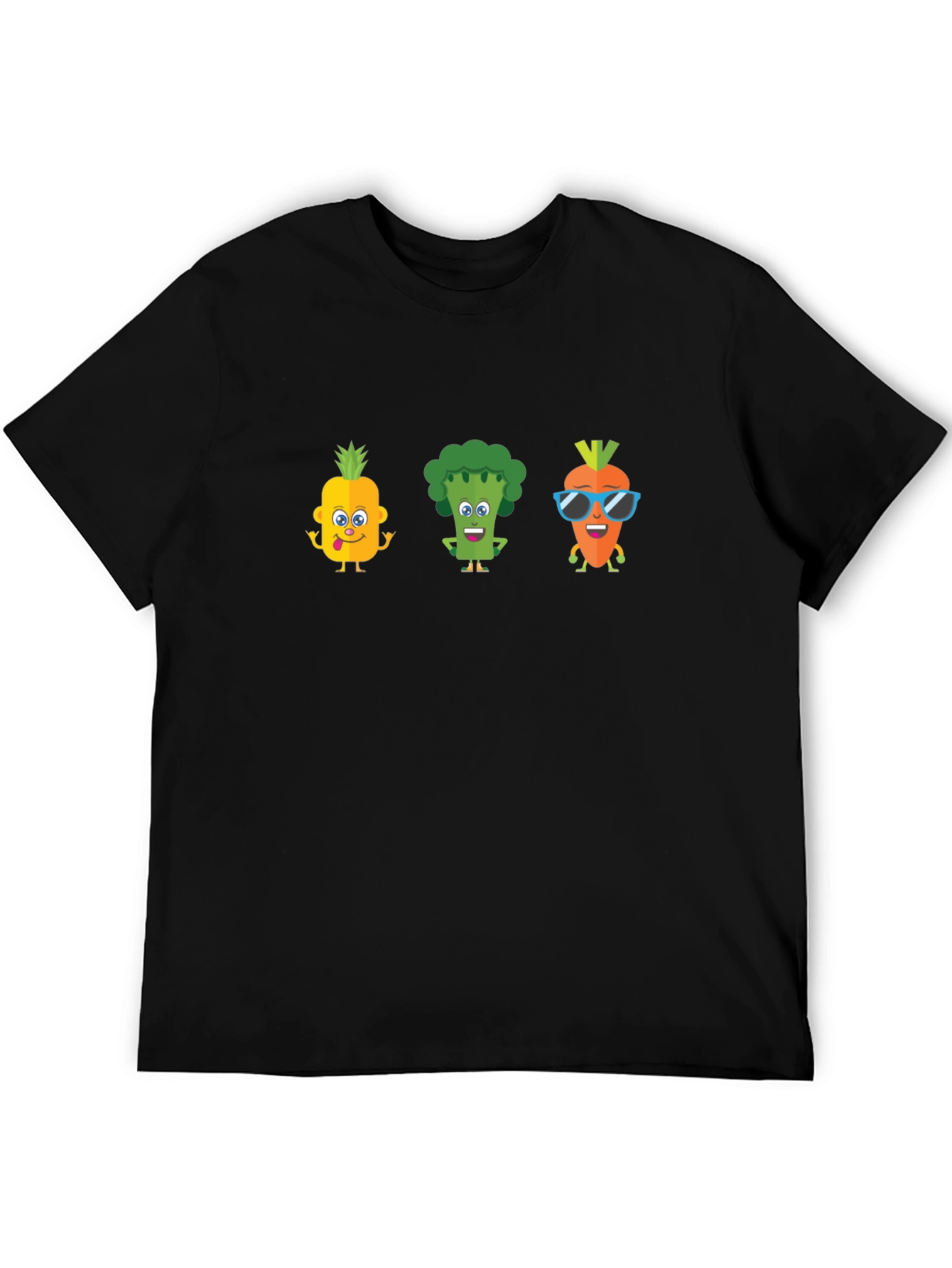 Fun Fruit & Veggie Graphic Black T-Shirt