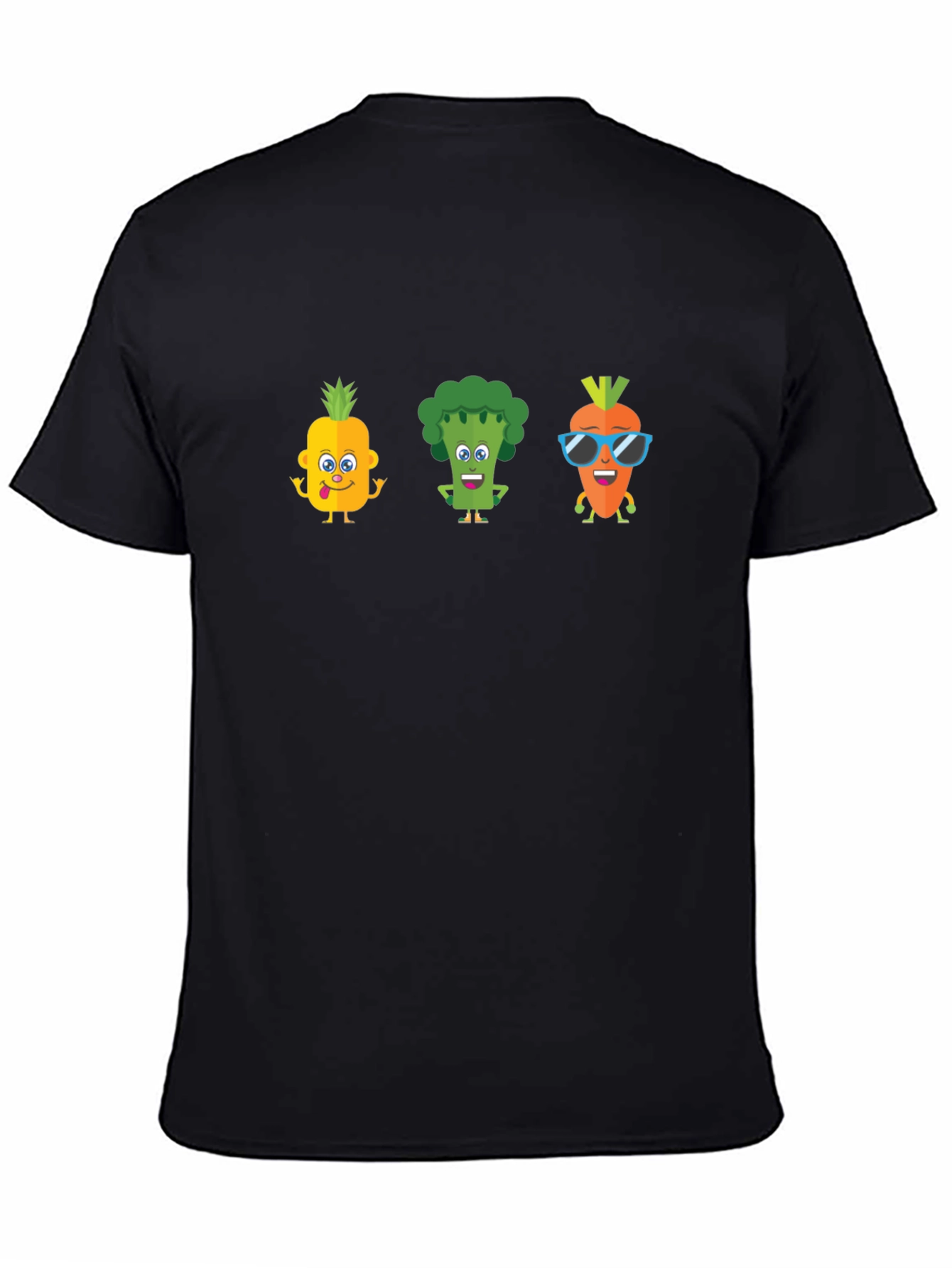 Fun Fruit & Veggie Graphic Black T-Shirt