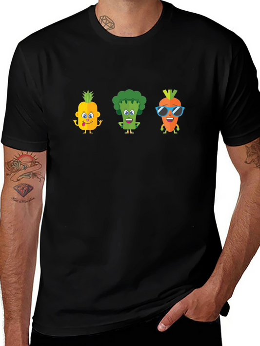 Fun Fruit & Veggie Graphic Black T-Shirt