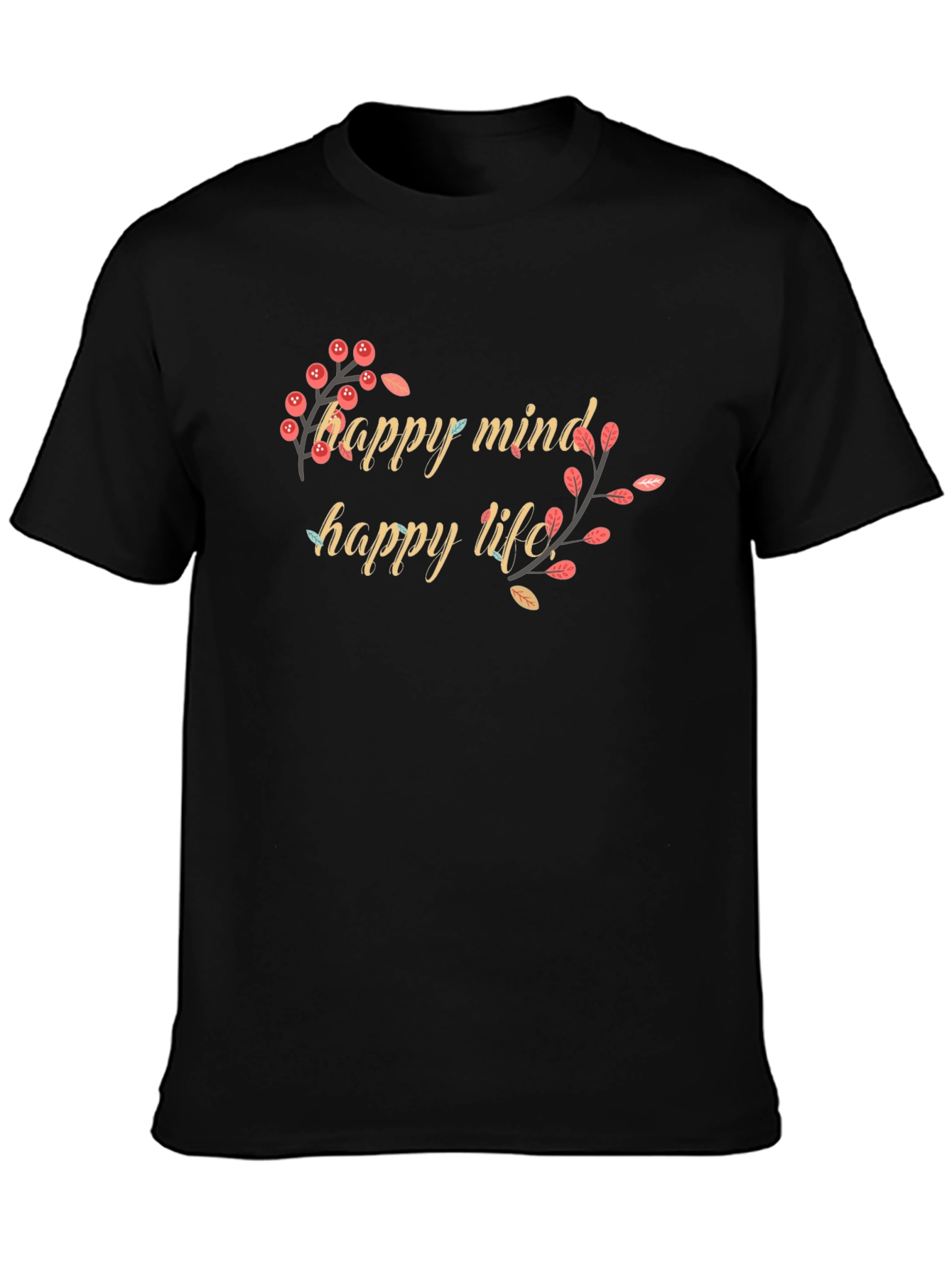 Happy Mind Happy Life Black Graphic Tee