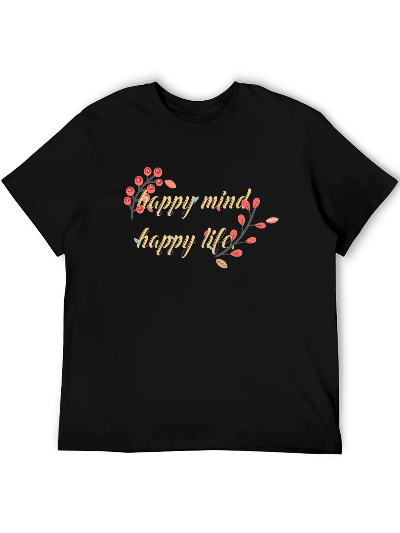 Happy Mind Happy Life Black Graphic Tee