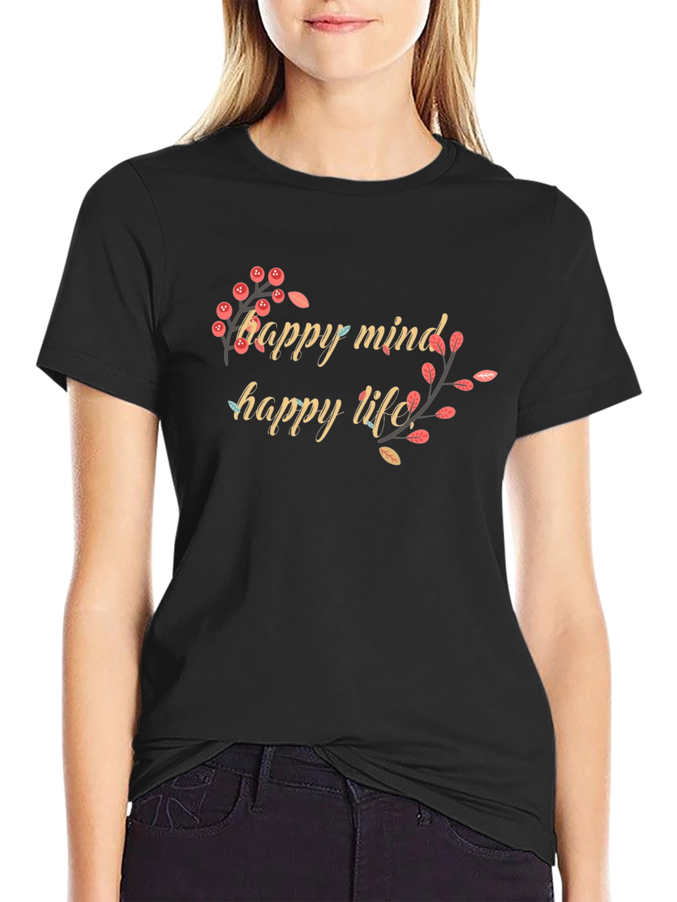 Happy Mind Happy Life Black Graphic Tee