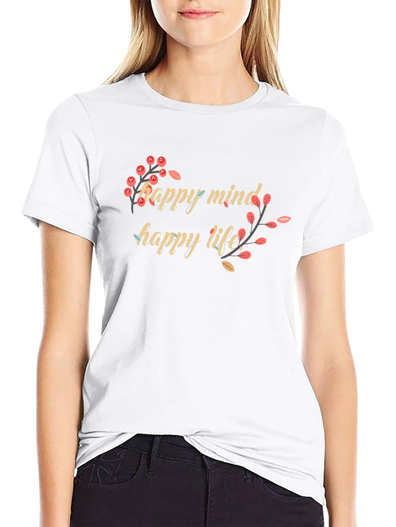 Happy Mind Happy Life Black Graphic Tee