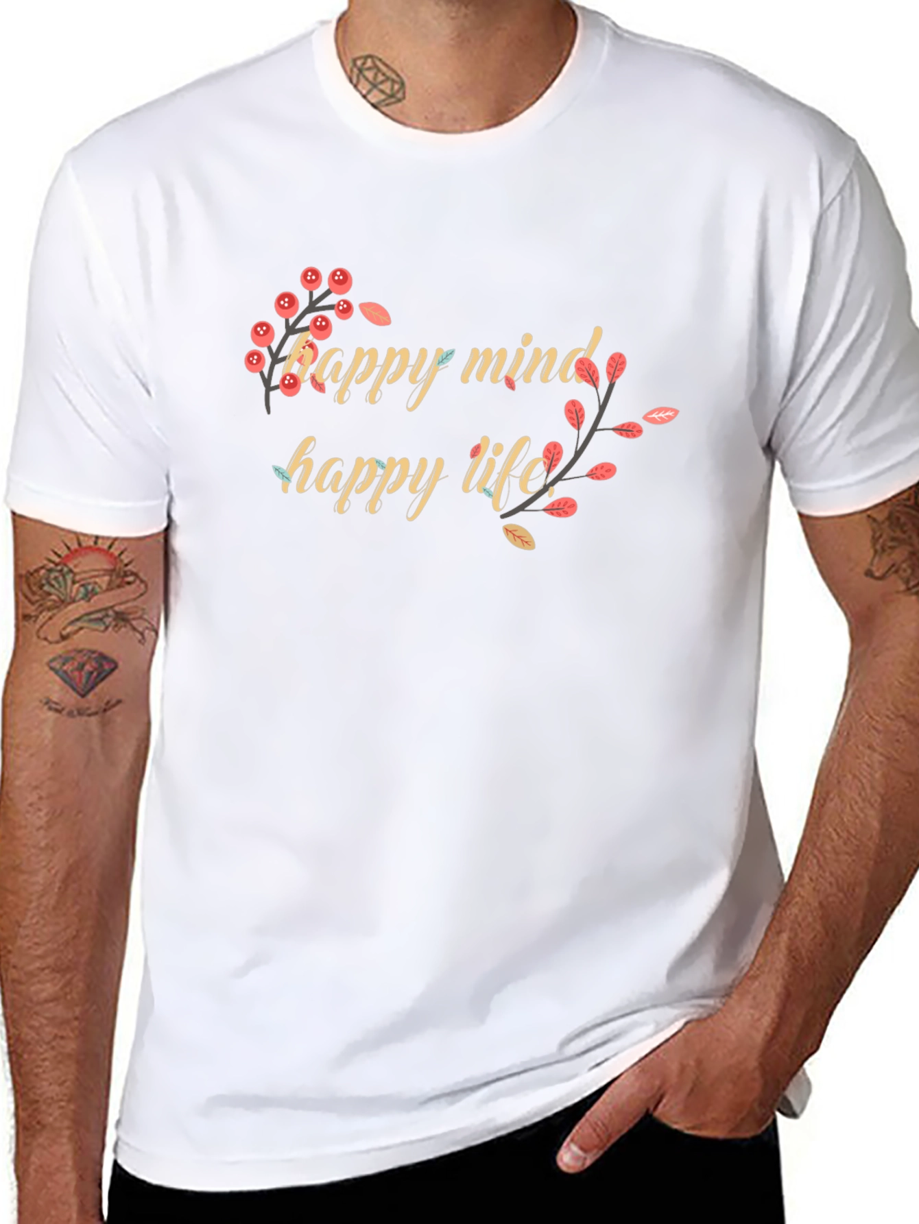 Happy Mind Happy Life Black Graphic Tee