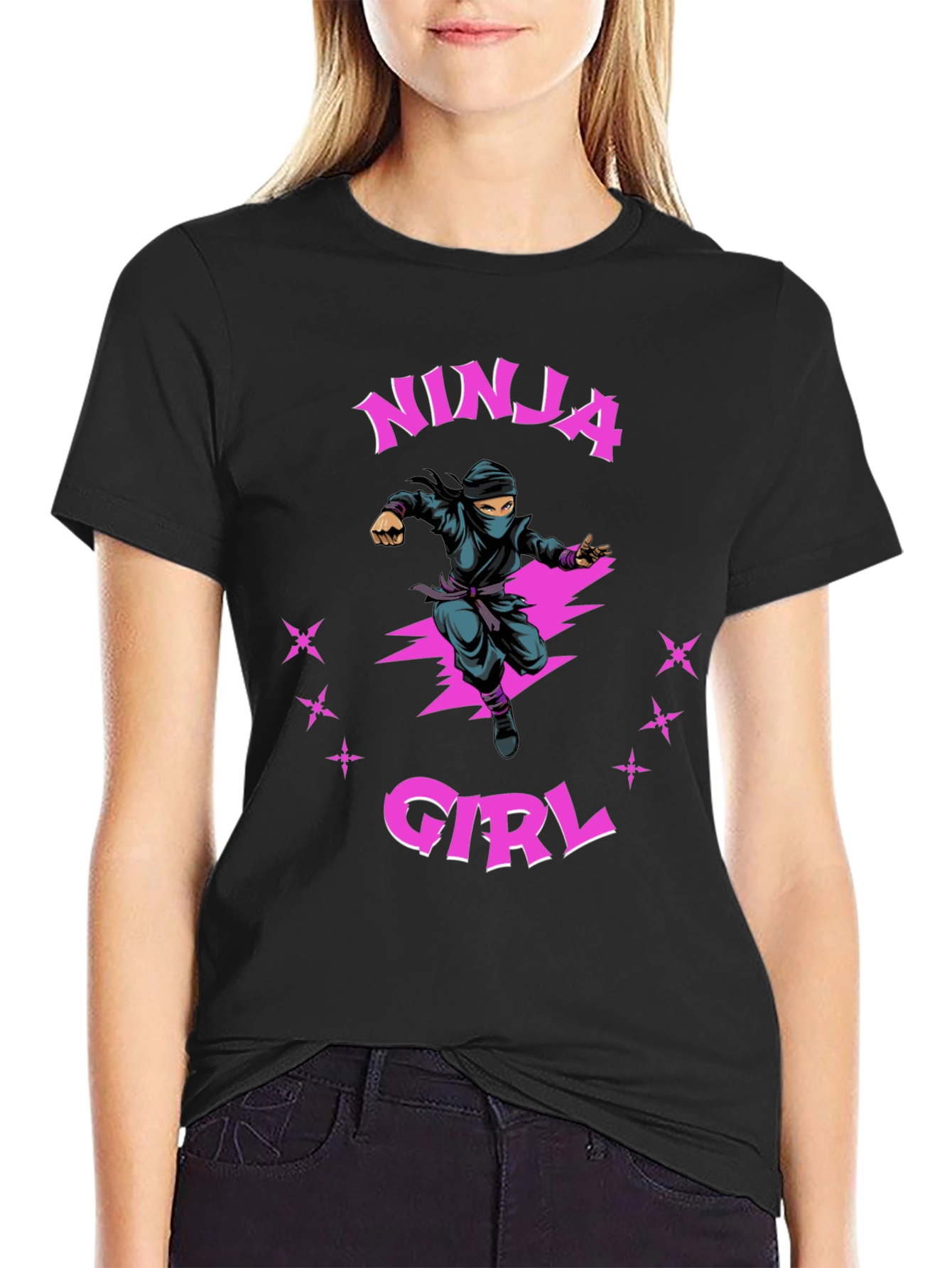 Ninja Girl Graphic T-Shirt - Black Cotton Tee