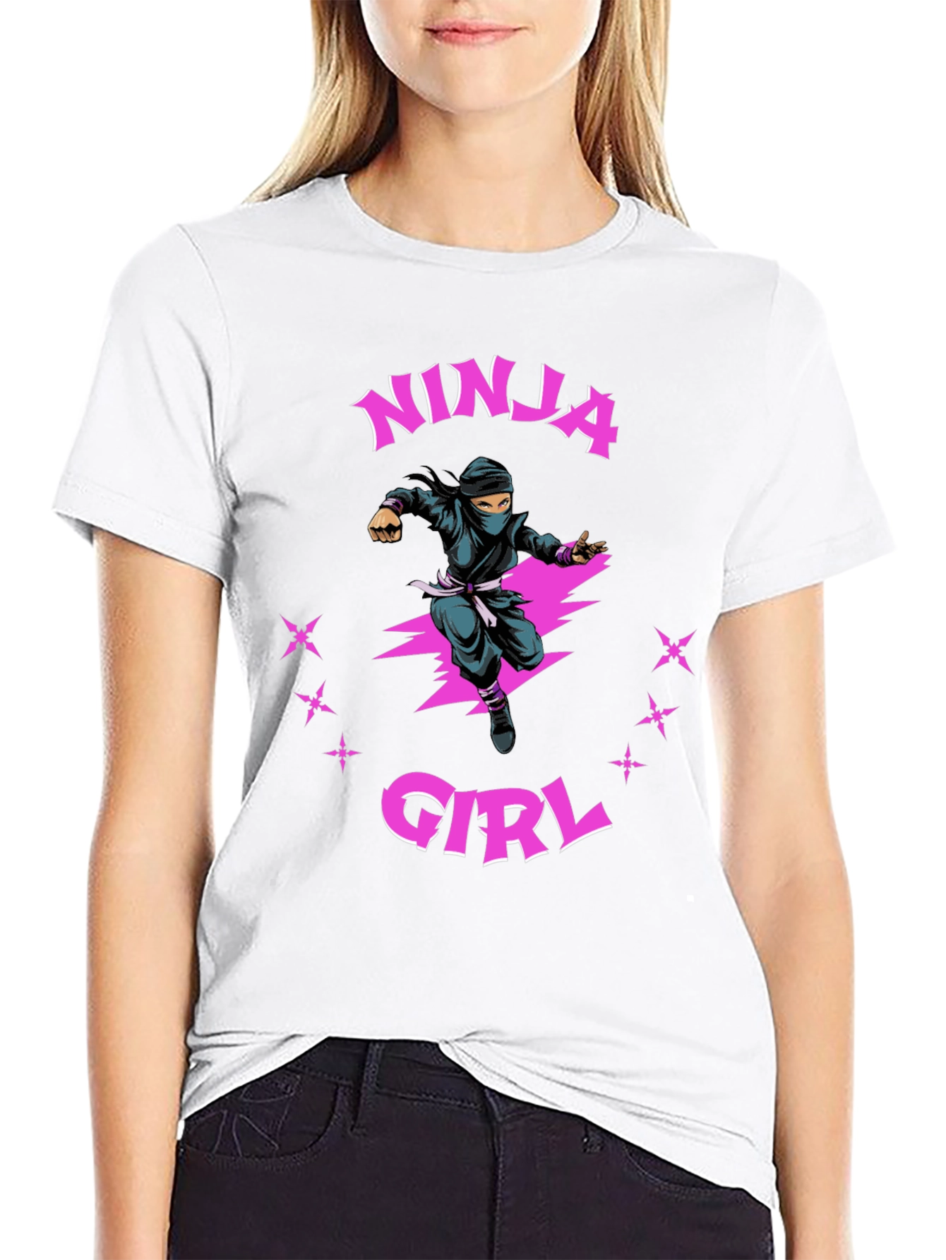 Ninja Girl Graphic T-Shirt - Black Cotton Tee