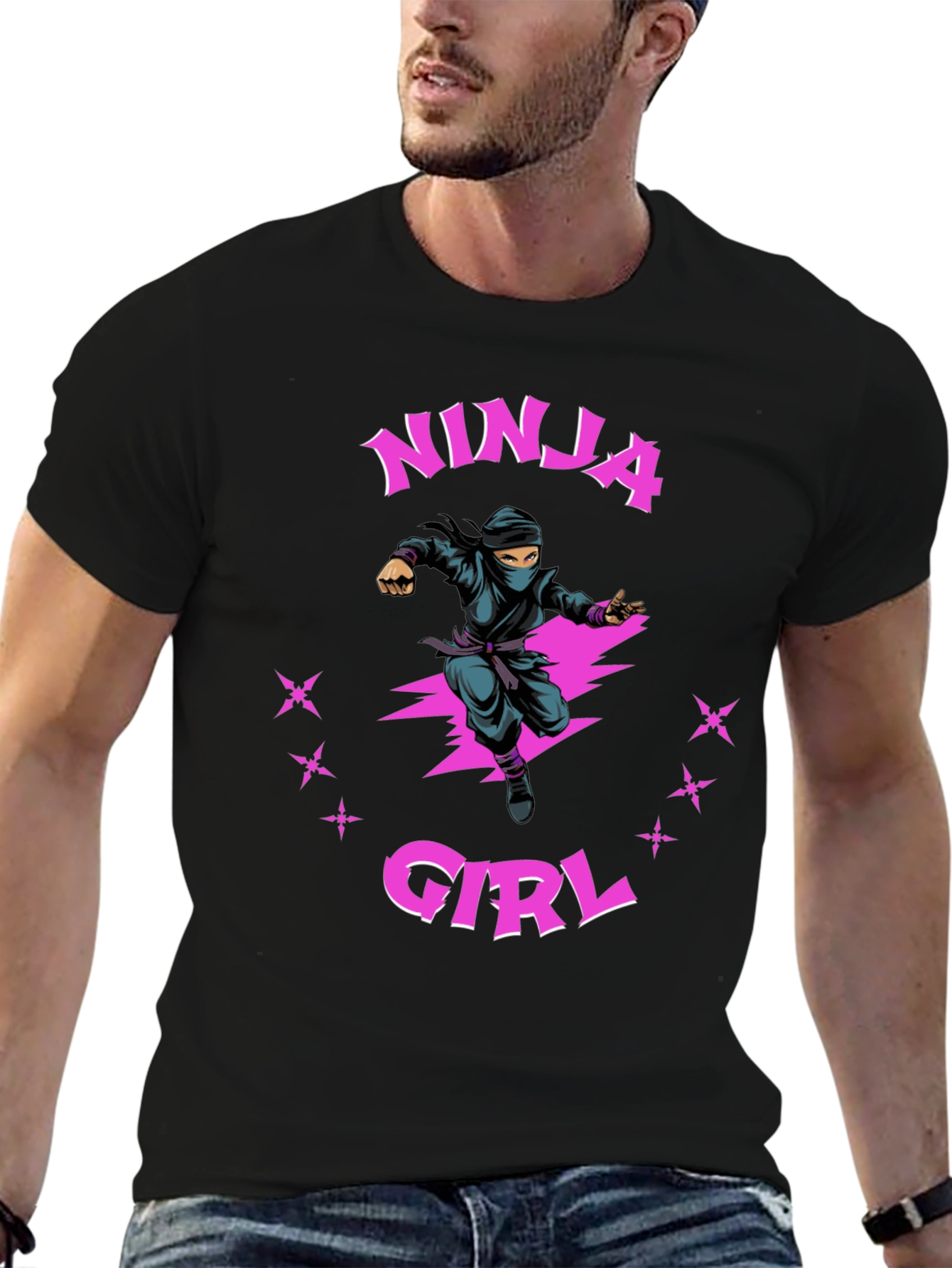 Ninja Girl Graphic T-Shirt - Black Cotton Tee
