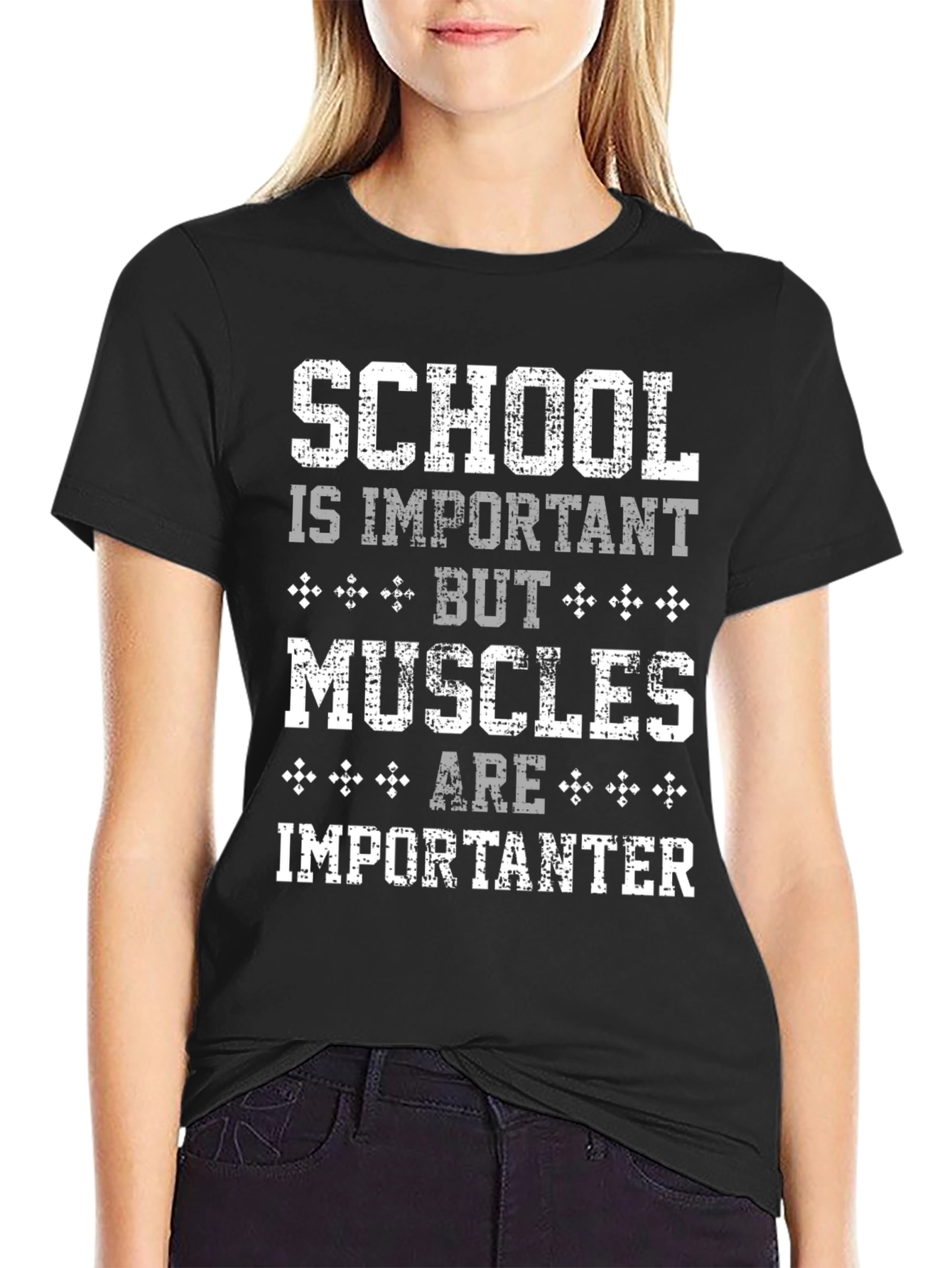 Funny Gym T-Shirt: School vs. Muscles