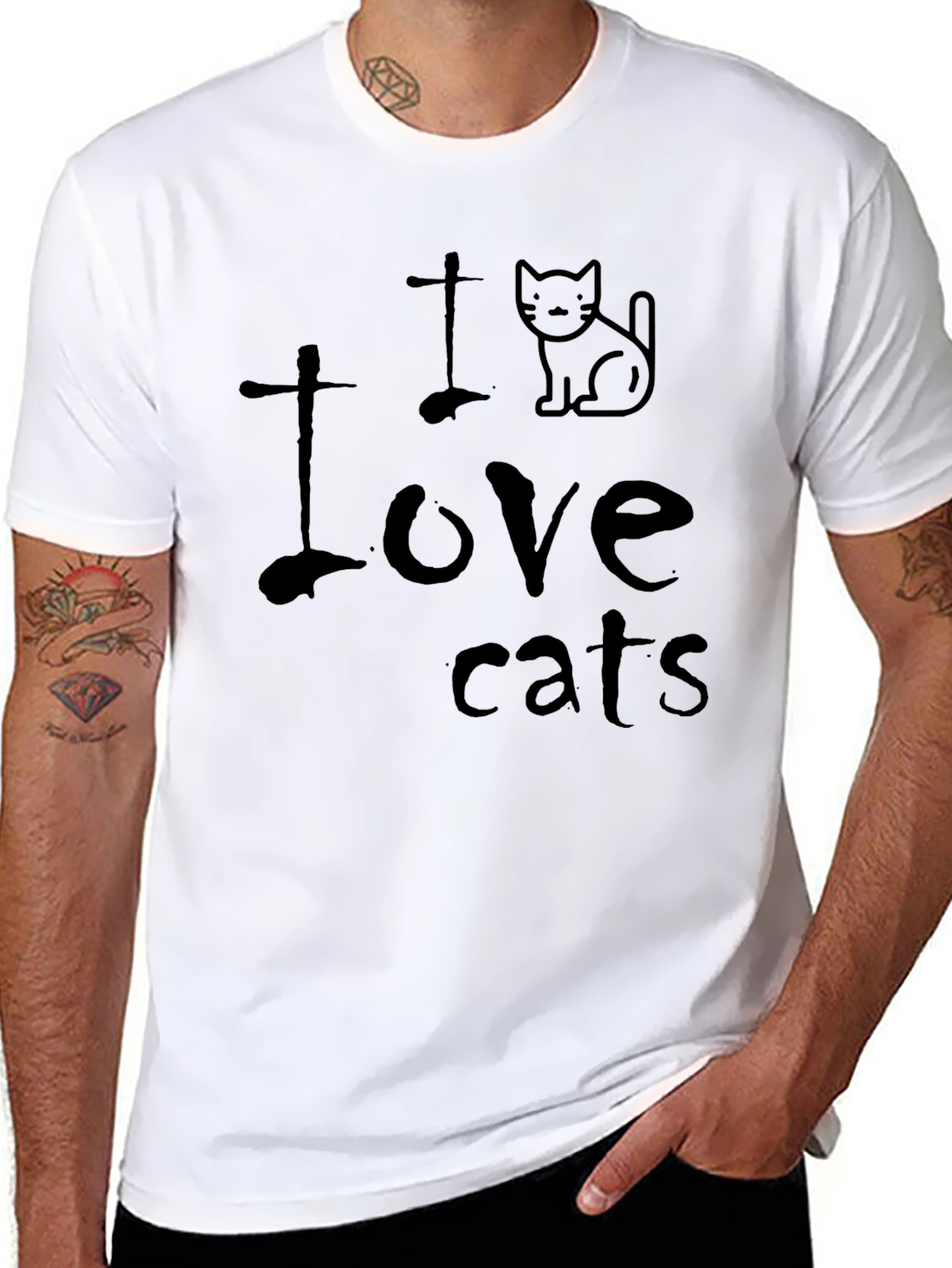 I Love Cats T-Shirt - Black Crew Neck