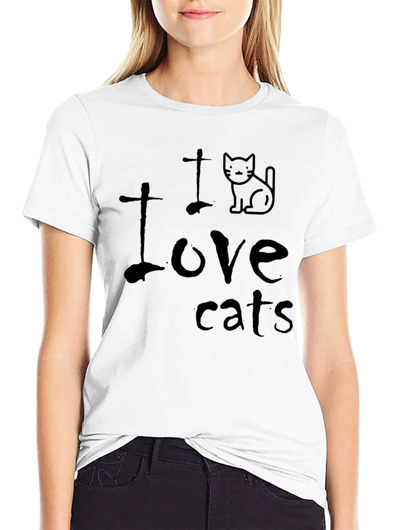 I Love Cats T-Shirt - Black Crew Neck