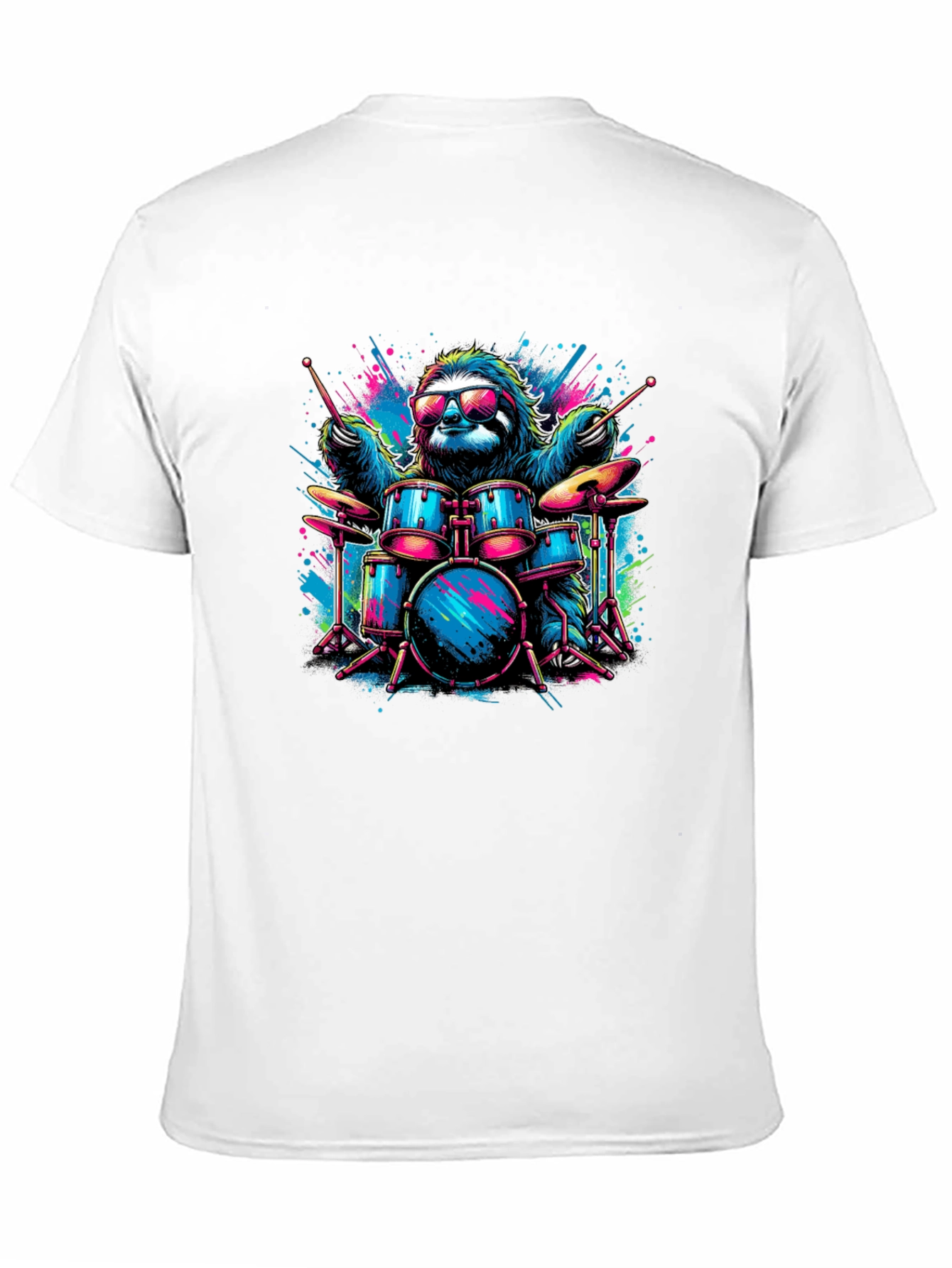 Cool Sloth Drummer Graphic T-Shirt - Black